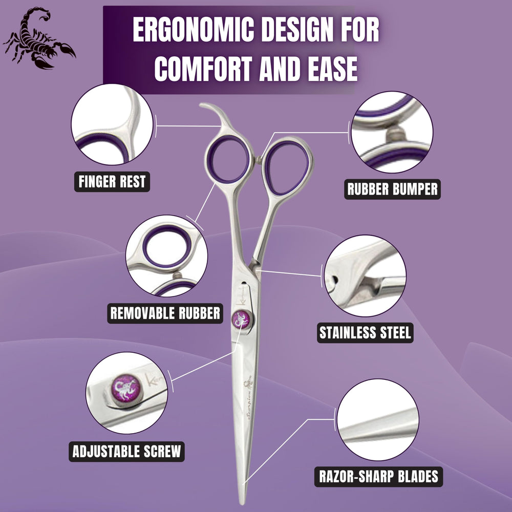 Kenchii Scorpion ergonomic handle emphasizes user comfort during long grooming sessions.