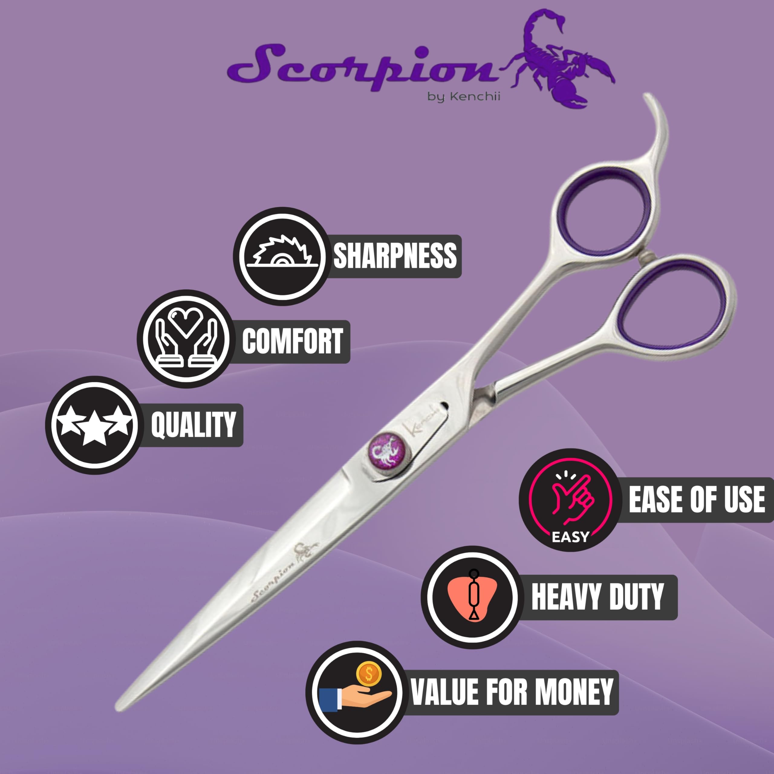 Kenchii Scorpion semi-convex micro serrated edge reduces slipping during cuts.