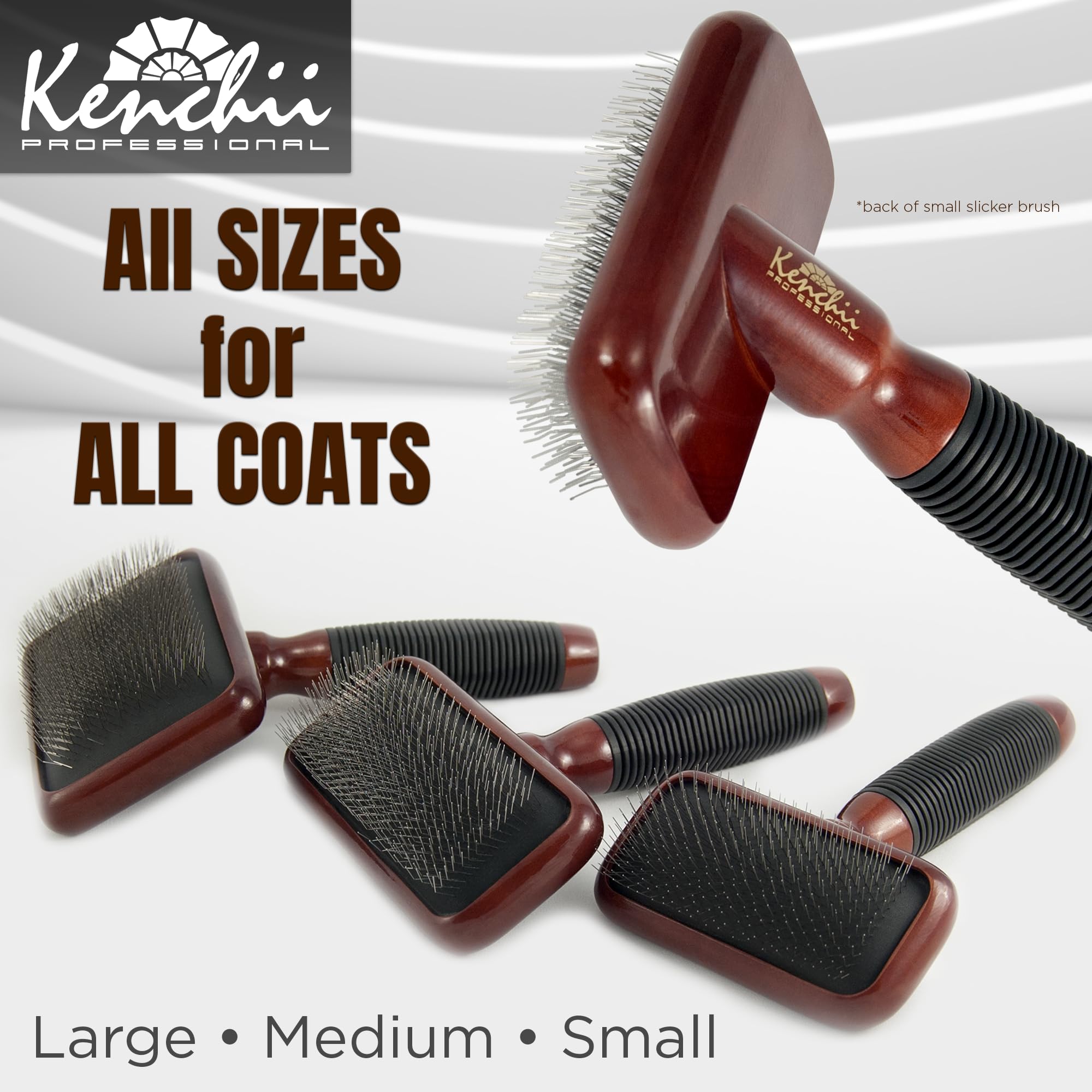 Kenchii Slicker Brush in use detangles mats on short-haired pets.