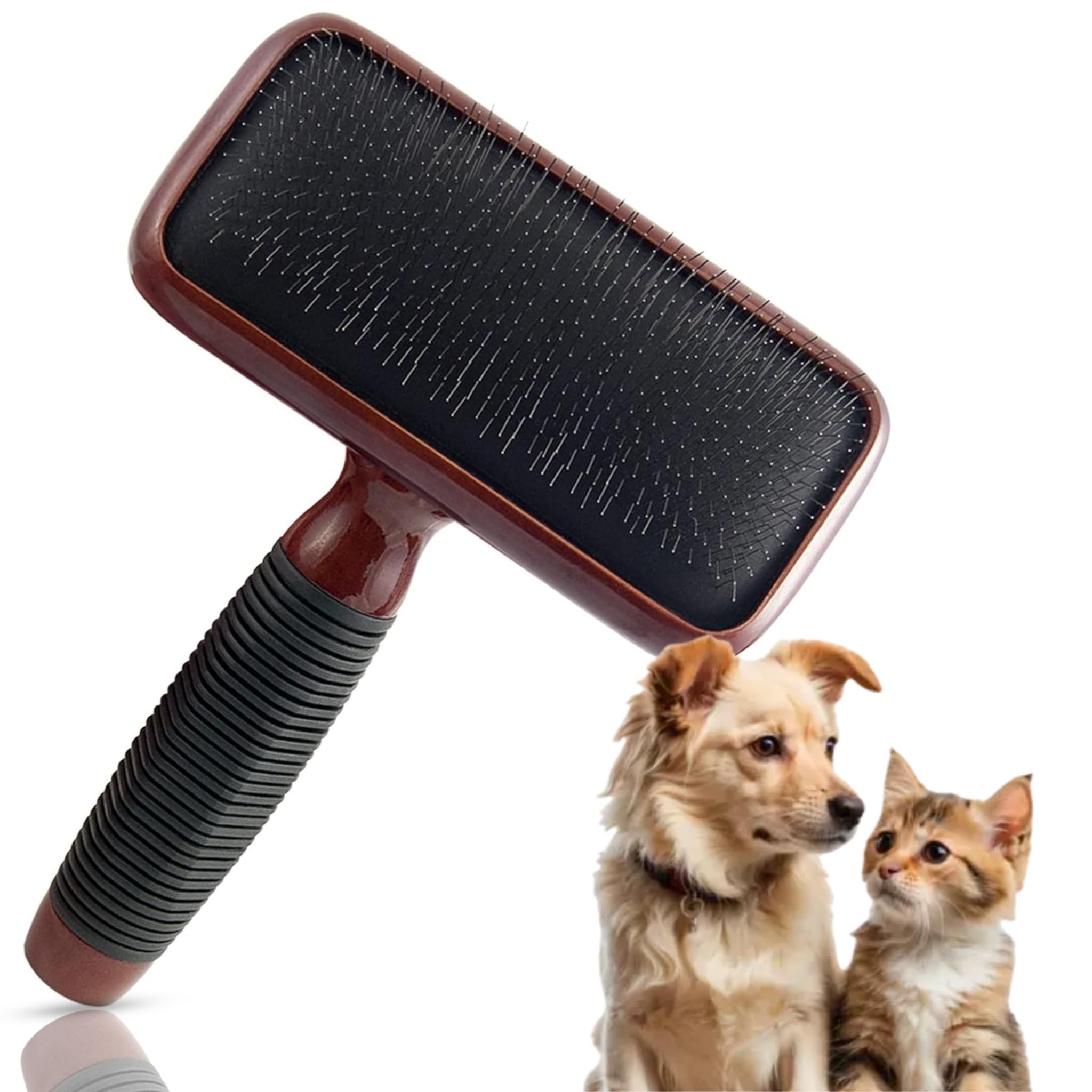 Kenchii Slicker Brush with maplewood handle close-up for comfortable grooming.