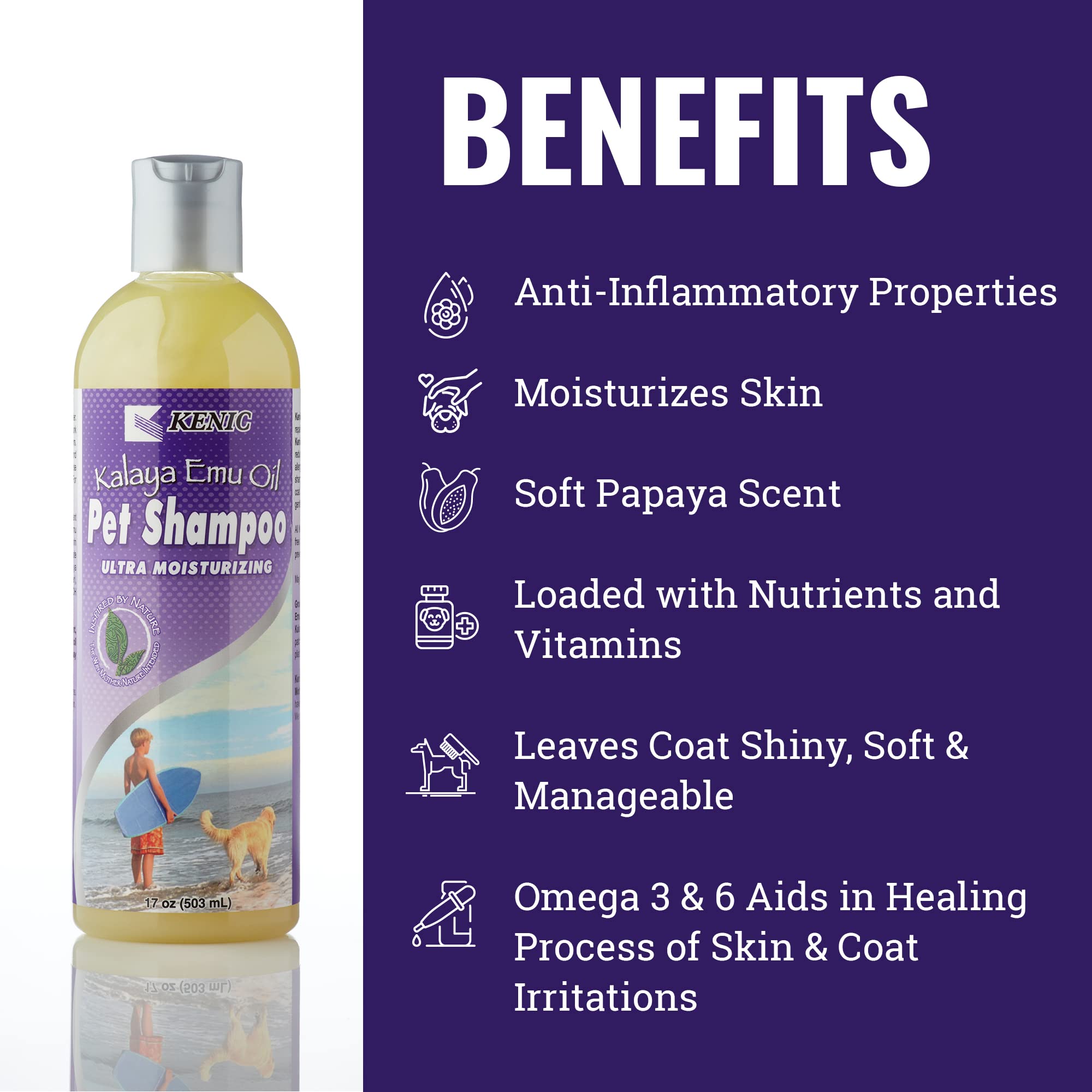 Kenic emu oil shampoo on a pet coat with nourished fur.