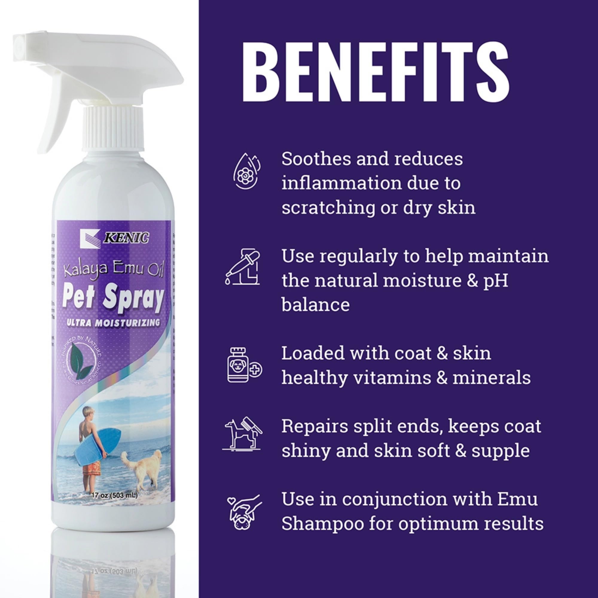 Kenic Emu Oil itchy skin spray on paws and bellies for conditioning.