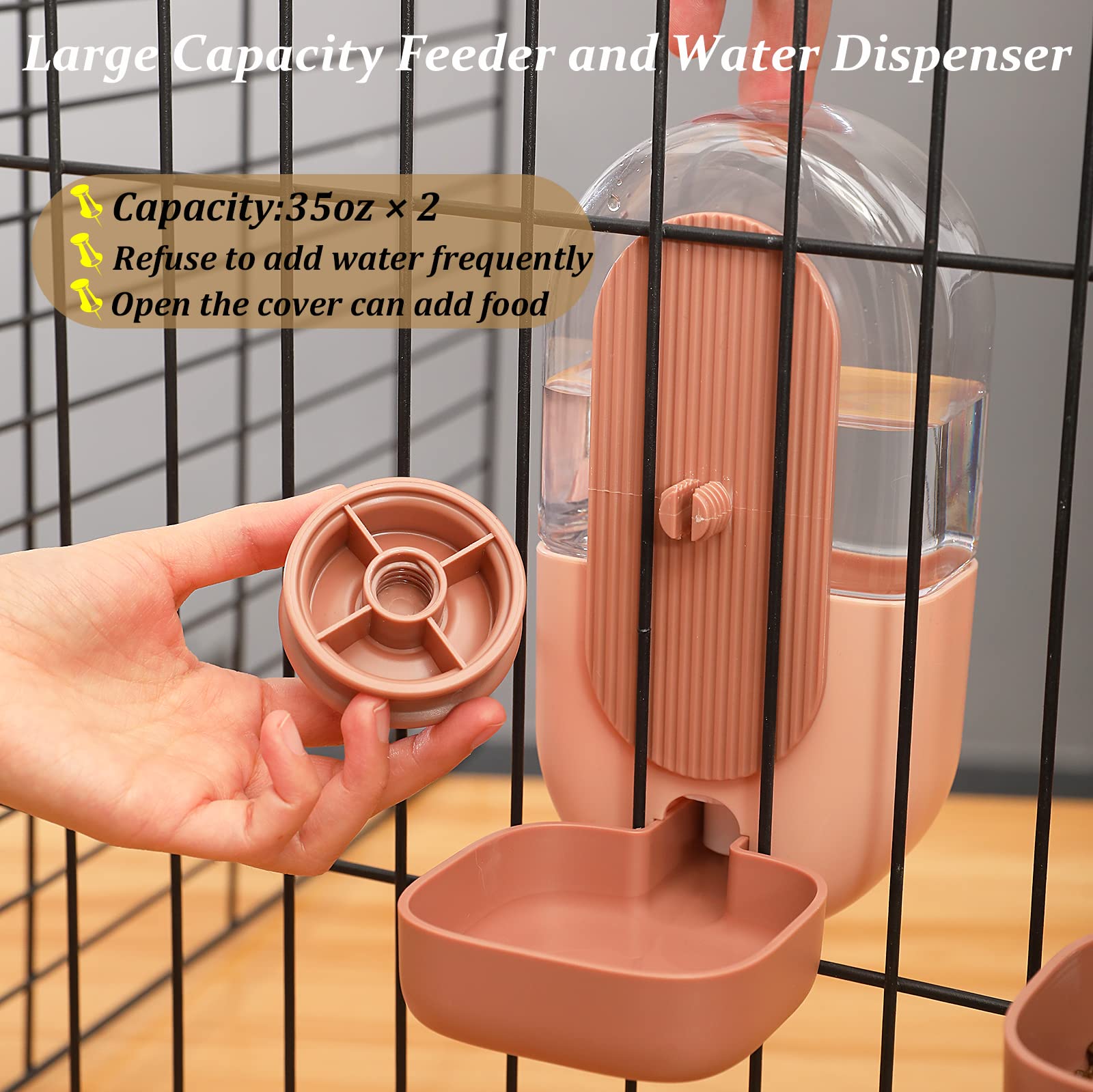 Kenond 35oz hanging feeder mounted on cage, double-sided hanging design.