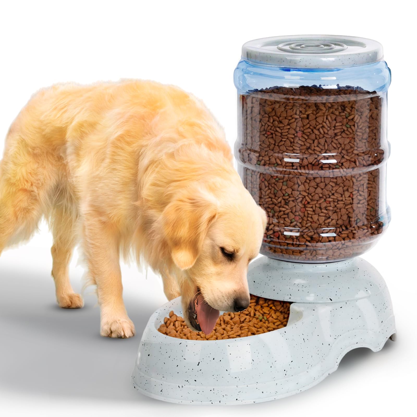 Kenond 3-gallon gravity feeder assembly demonstrates easy-fill design for large dogs.