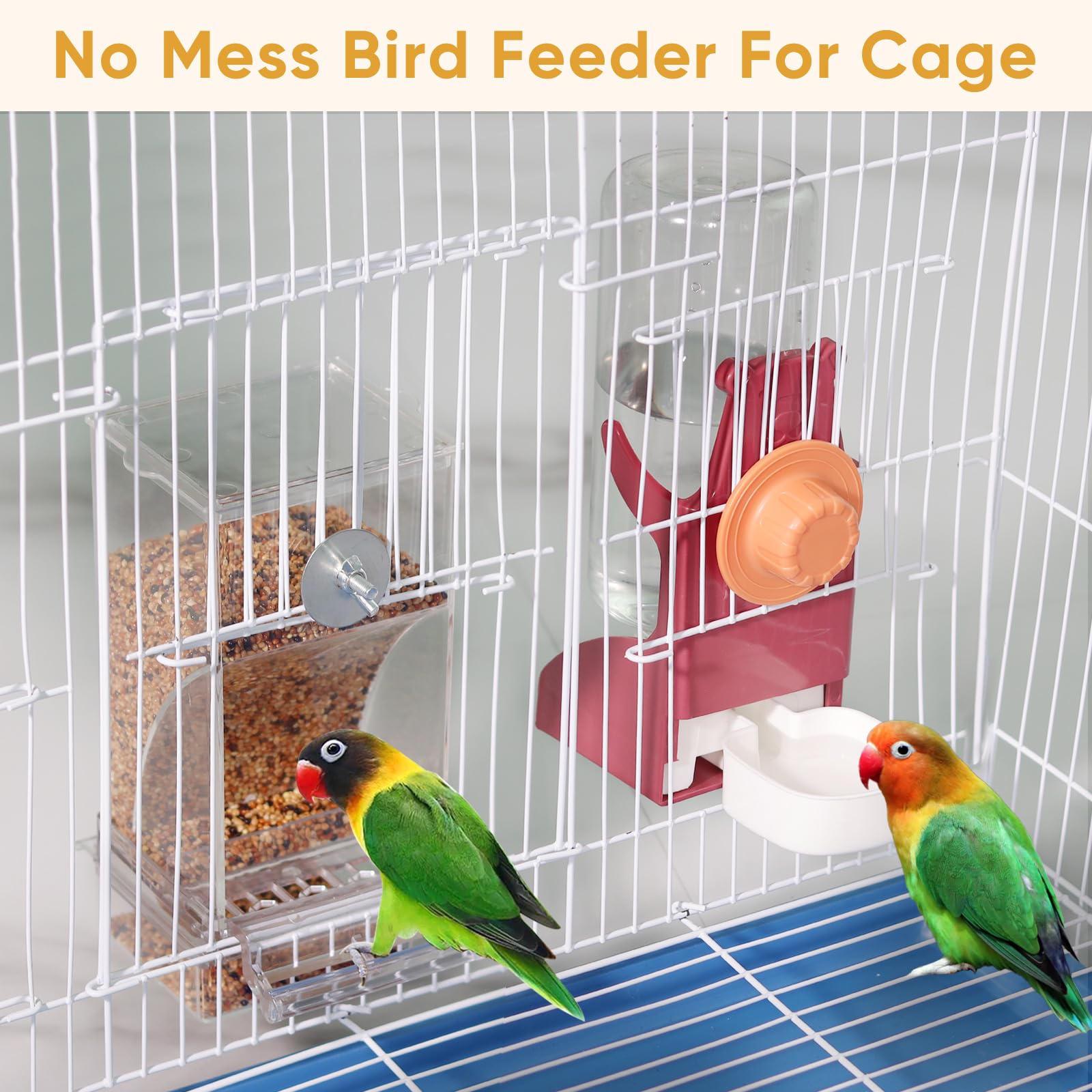Kenond Bird Feeder two-pack mounted outside cage for flexible placement.