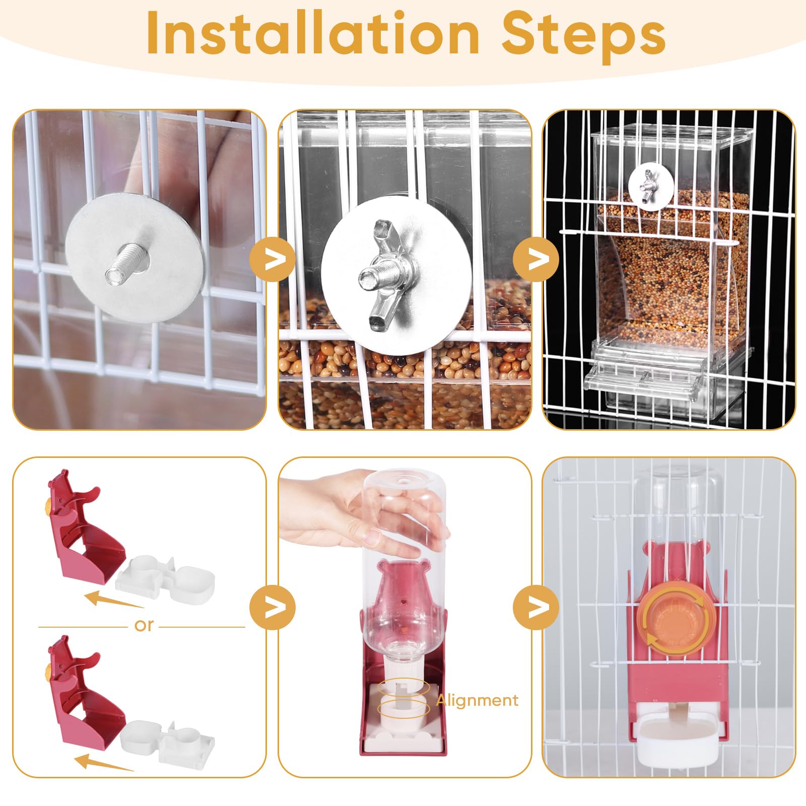 Kenond Bird Feeder mounted inside or outside the cage for versatility.