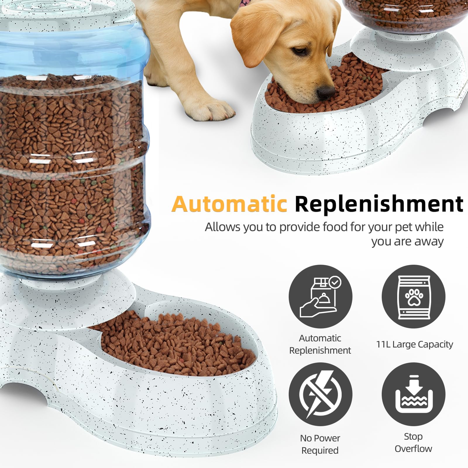 Kenond 3-gallon capacity supports extended feeding for large breeds.