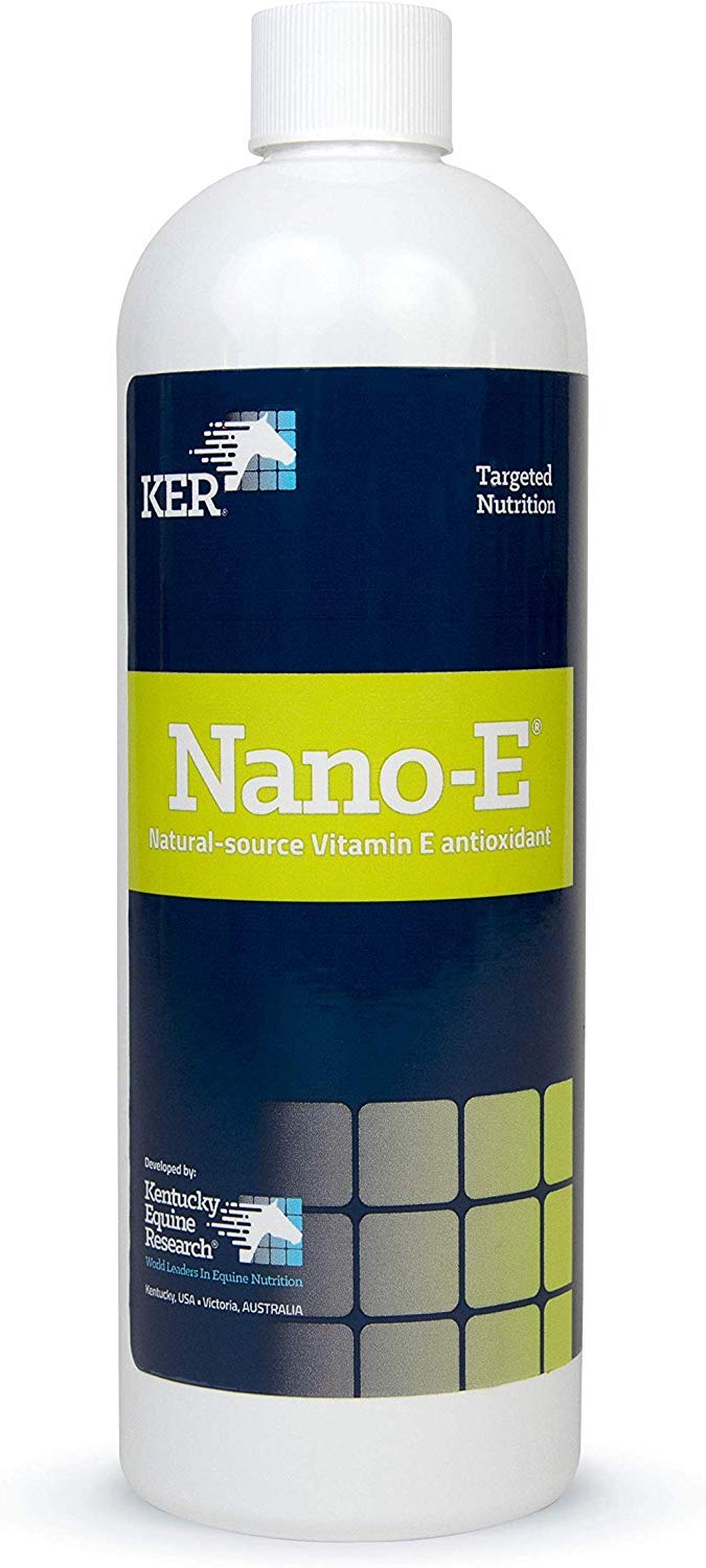 Kentucky Equine Research Nano-E bottle front view highlighting natural vitamin E support