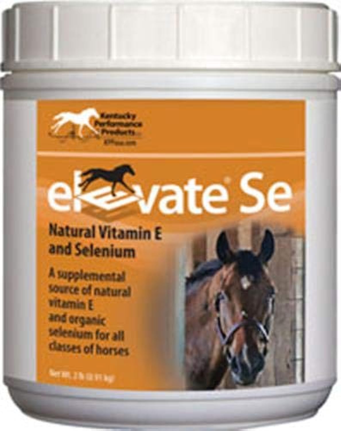 Kentucky Performance Prod Elevate SE bottle pour for simple daily dosing of vitamin E and selenium.