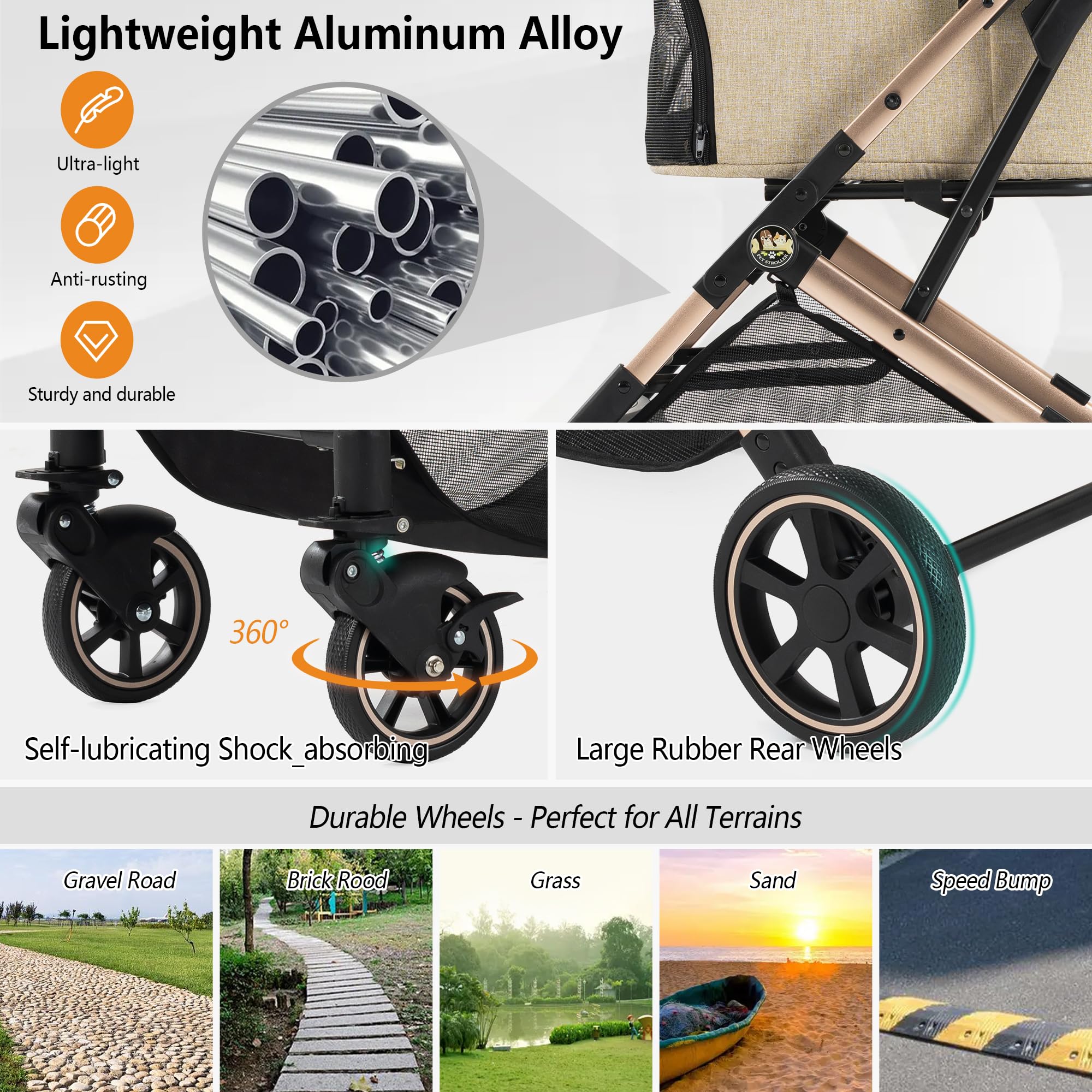 Kenyone stroller side view showing elevated canopy for pet comfort