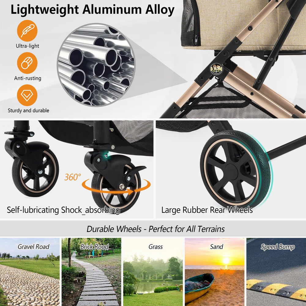 Kenyone stroller side view showing elevated canopy for pet comfort