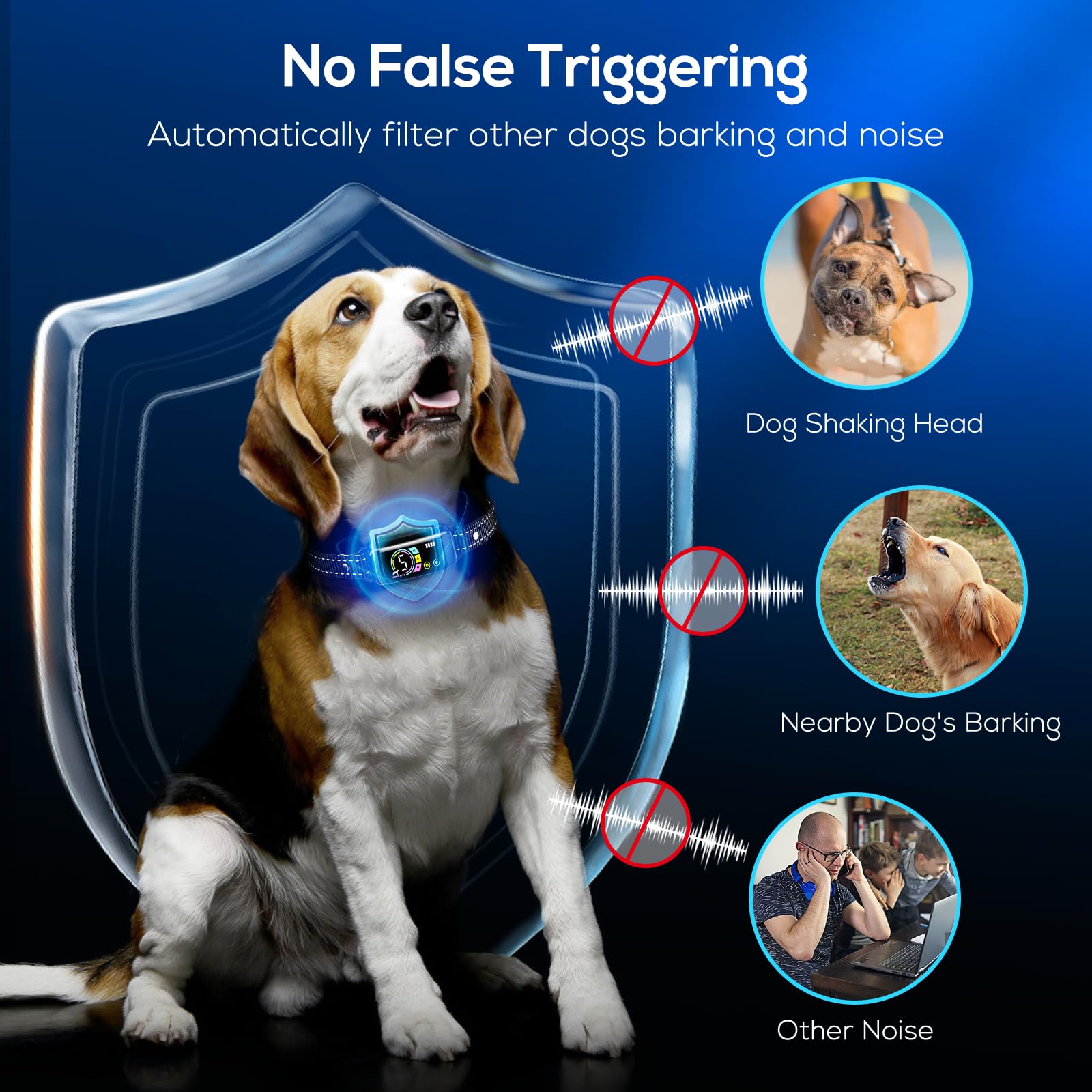 Keoge Bark Collar training modes image shows beep, vibration, and shock options