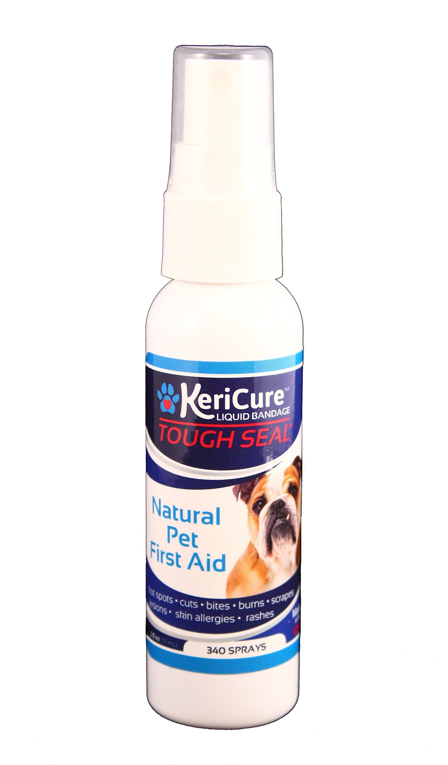 KeriCure Tough Seal spray applying a protective bandage to a dog's wound.