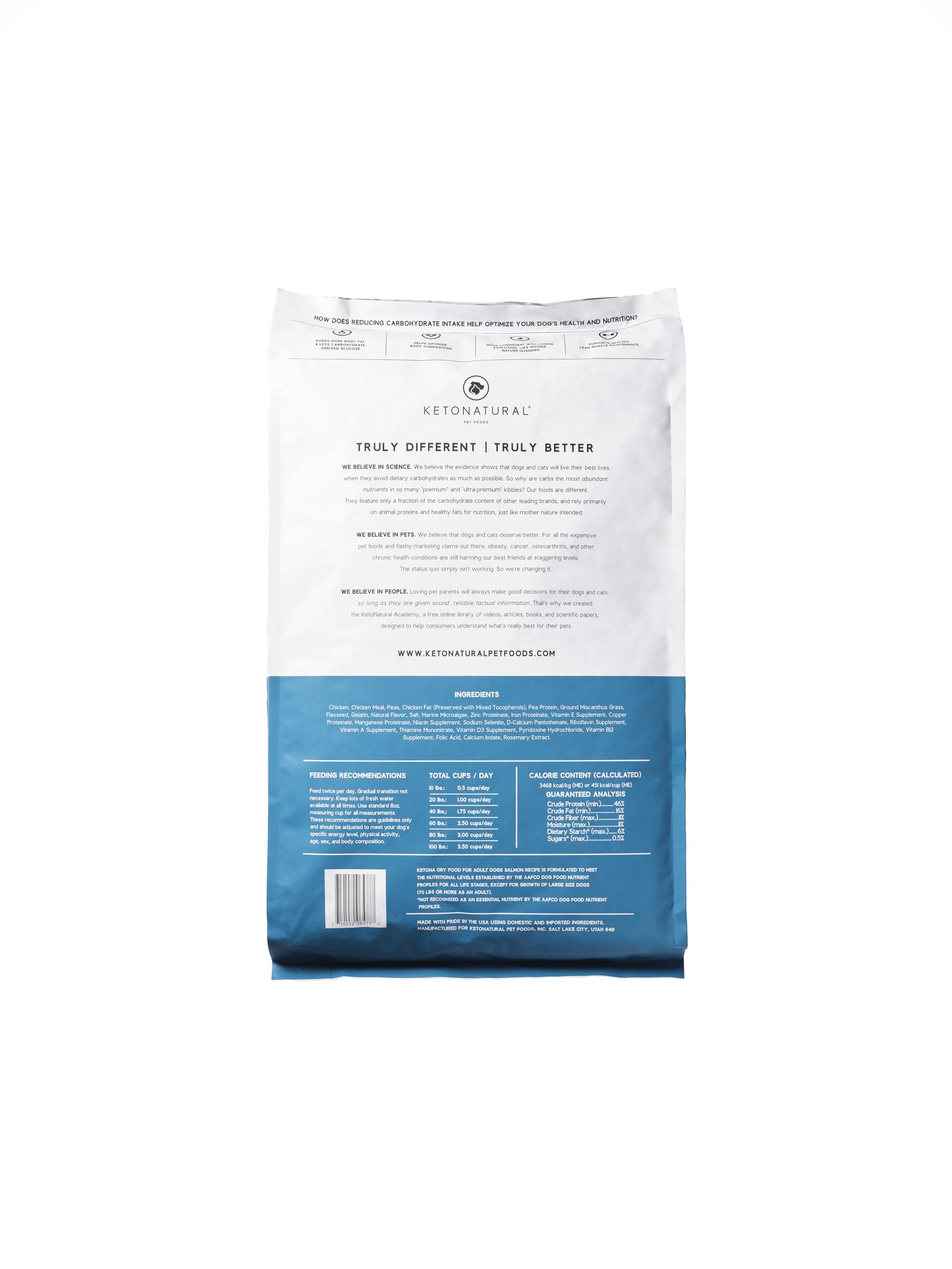 Ketona chicken recipe dry dog food packaging underscoring USA-made formula