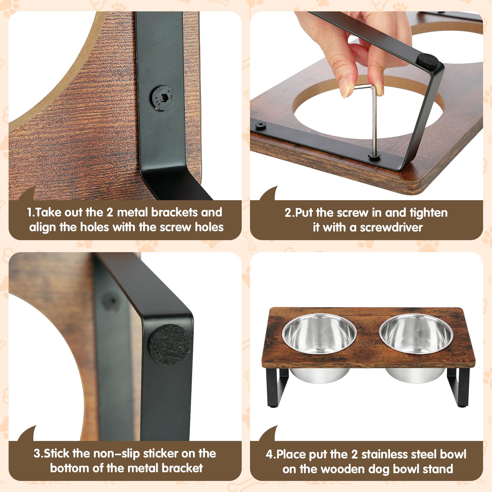 KEVIDEAWL compact two-bowl set fits small to medium dogs comfortably.