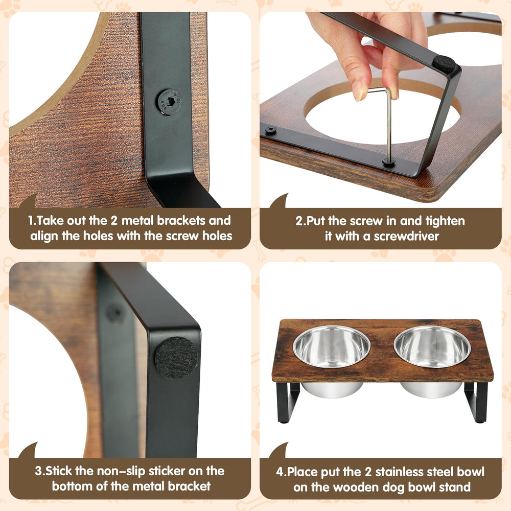 KEVIDEAWL compact two-bowl set fits small to medium dogs comfortably.