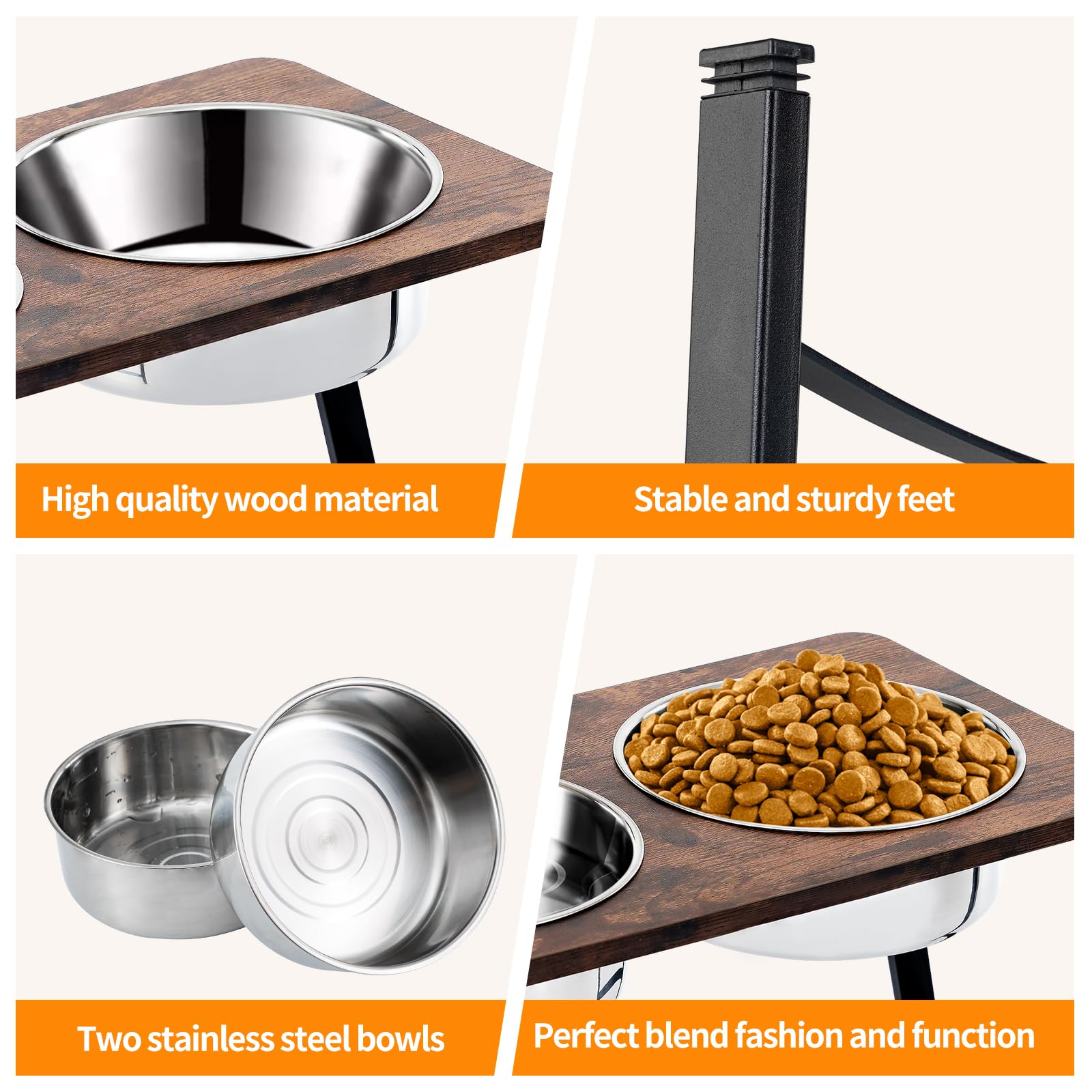 Removable stainless bowls allow dishwasher-safe cleaning after meals
