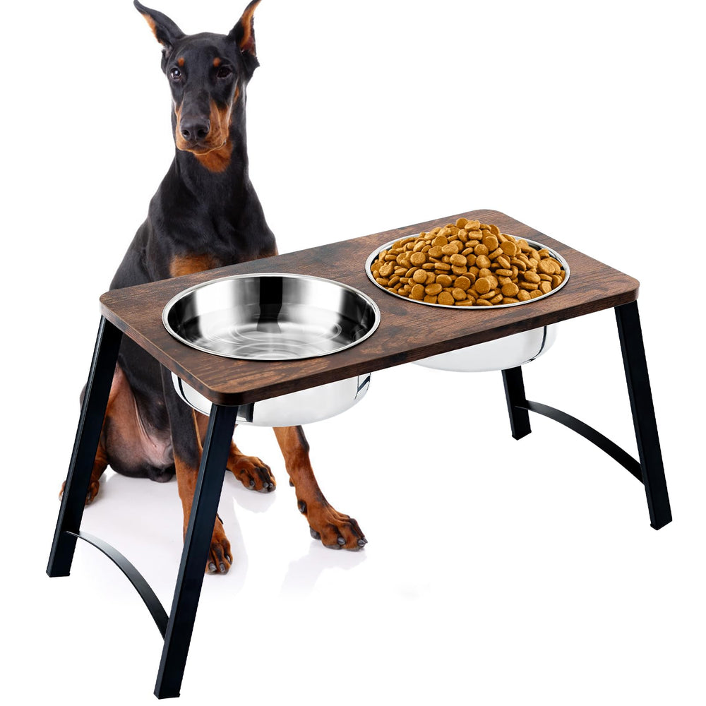 Kevideawl elevated dog bowls with wood stand, top view, for easy, comfortable meals in medium to large dogs