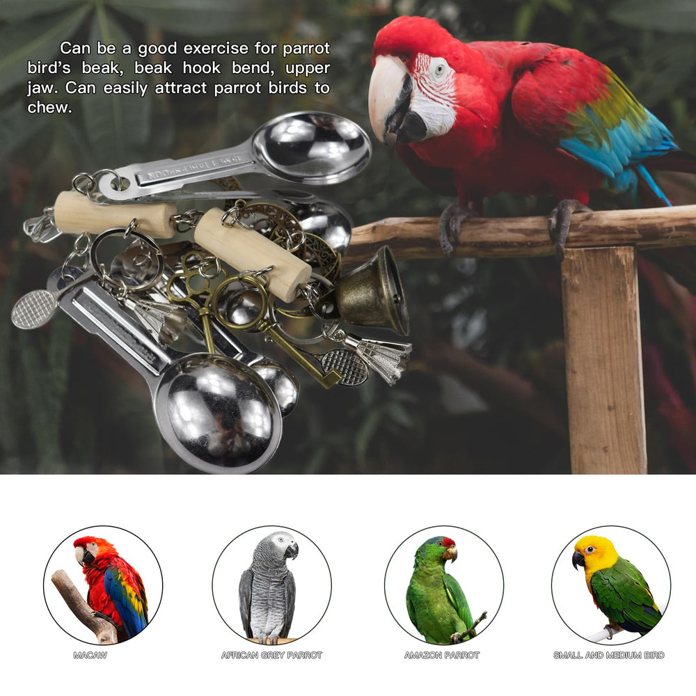 Kewkont bird toy with brass keys and bells offers stimulating sounds for curious parrots.