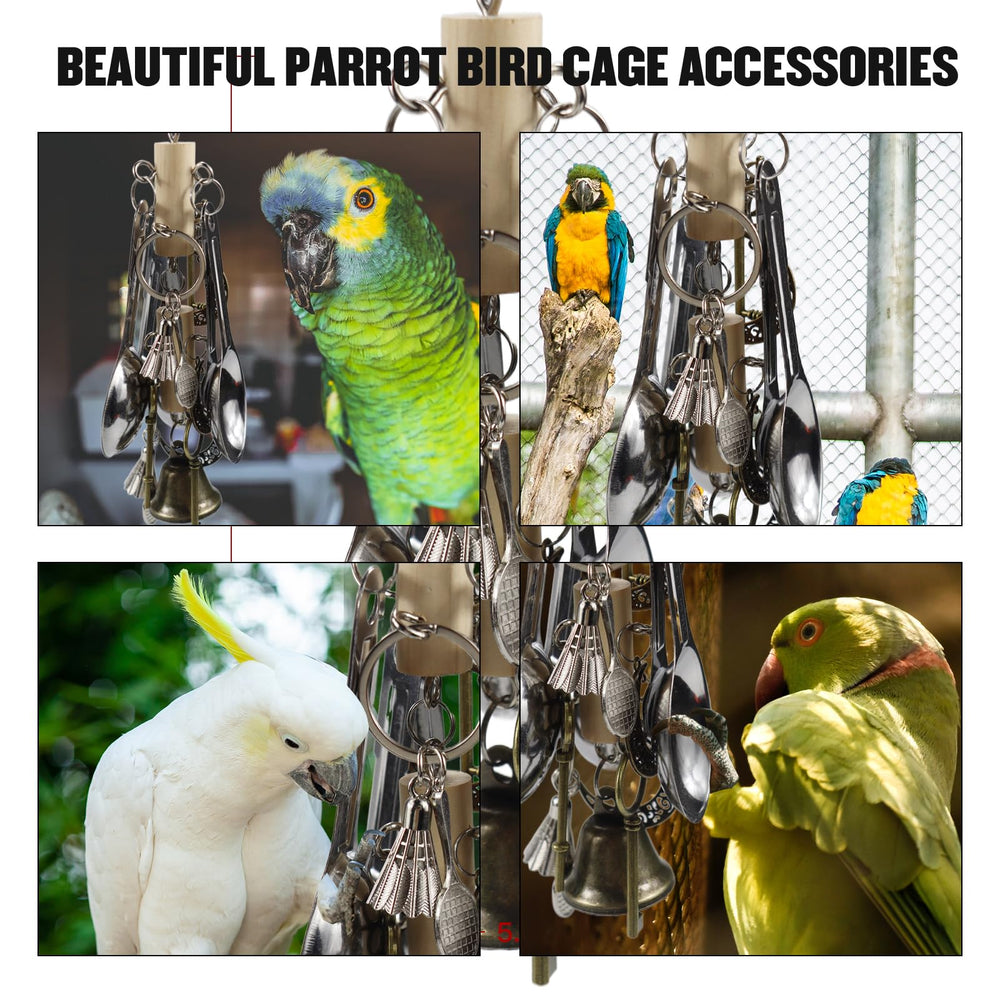 Kewkont parrot toy with interactive spoons and pendants invites chewing and exploration.
