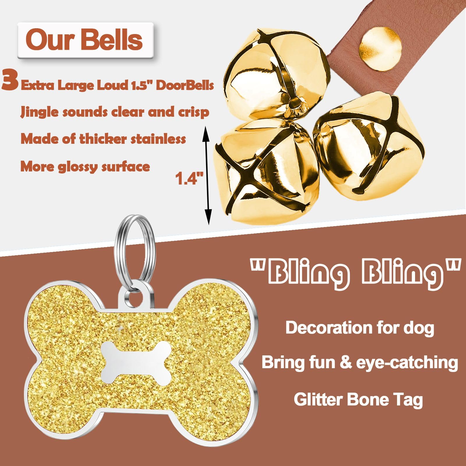 KEXIAVA dog doorbell bells close-up shows bright bells for clear signaling during potty training.