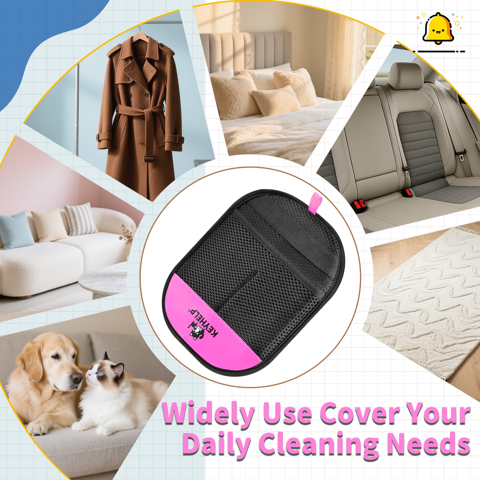 KeyHELP glove on sofa surface removes pet hair efficiently