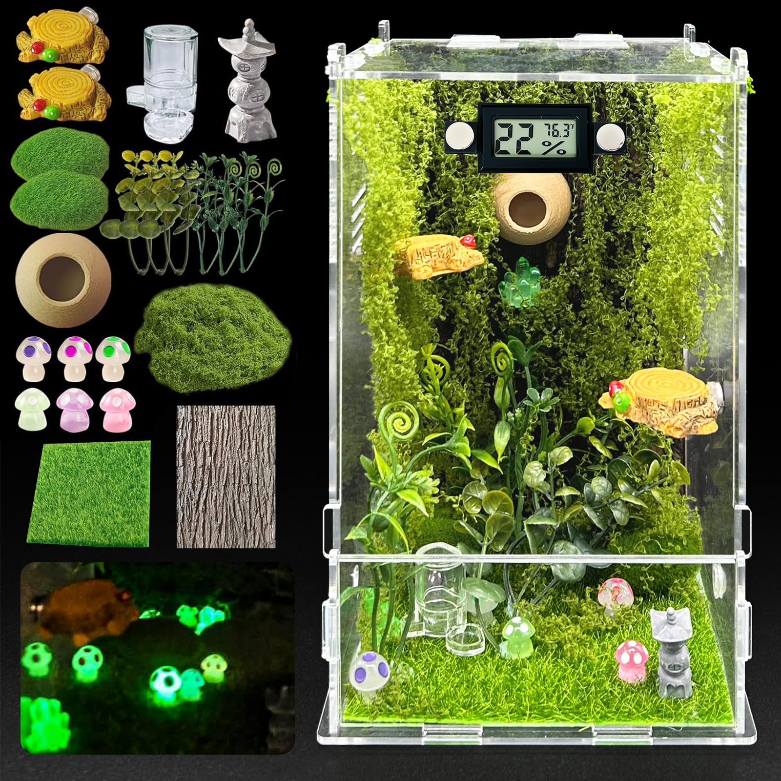 KFPSHLQE Jumping Spider Enclosure front view with clear glass for easy observation.
