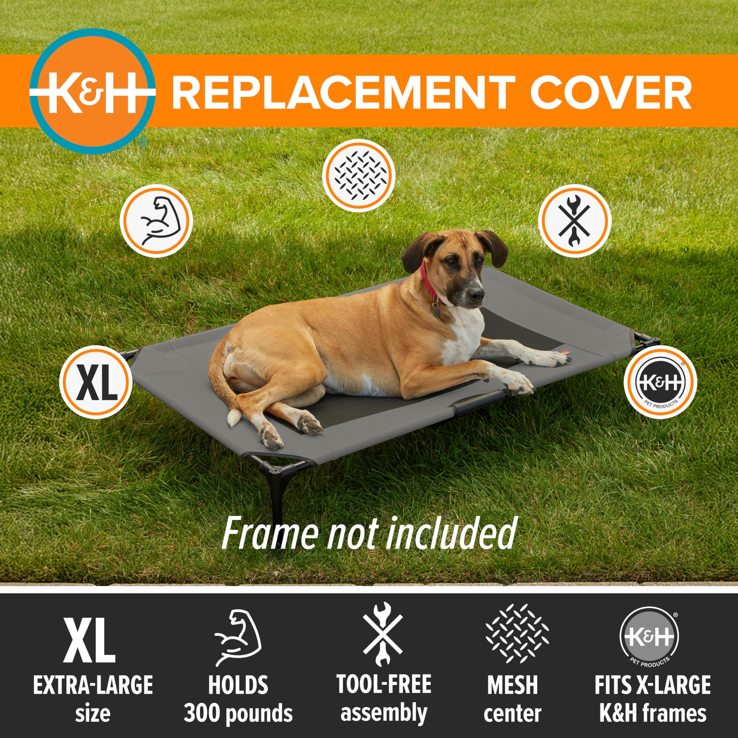 K&H Pet Cot Replacement Cover XL Gray easy install on existing frame.