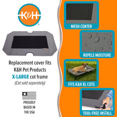 K&H Pet Cot Replacement Cover XL Gray machine washable for quick cleanup.