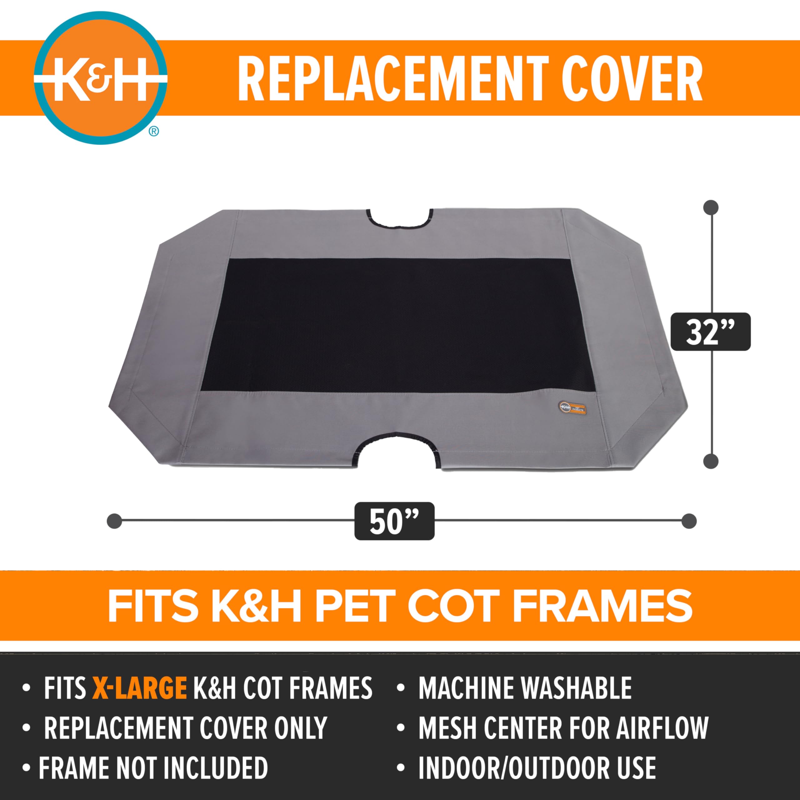 K&H Pet Cot Replacement Cover XL Gray close-up mesh detail.