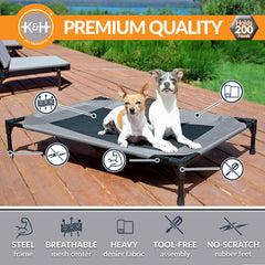 K&amp;H Pet Products cot shows breathable mesh center delivering airflow and moisture resistance outdoors.