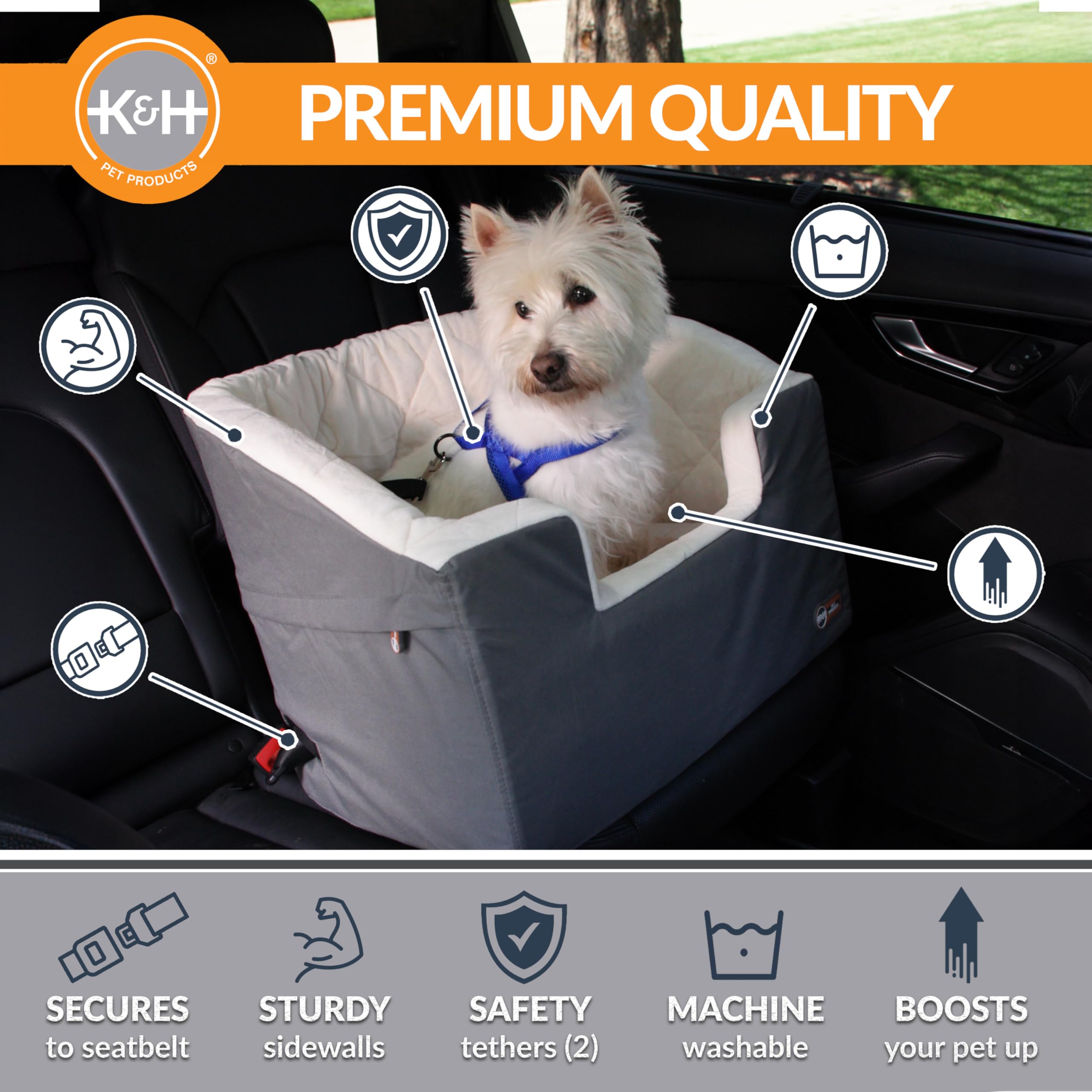 K&H Bucket Booster with two security tethers keeps harnessed pets secure