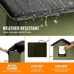 K&amp;H Pet Products cat house with removable clear flap doors for wind protection.