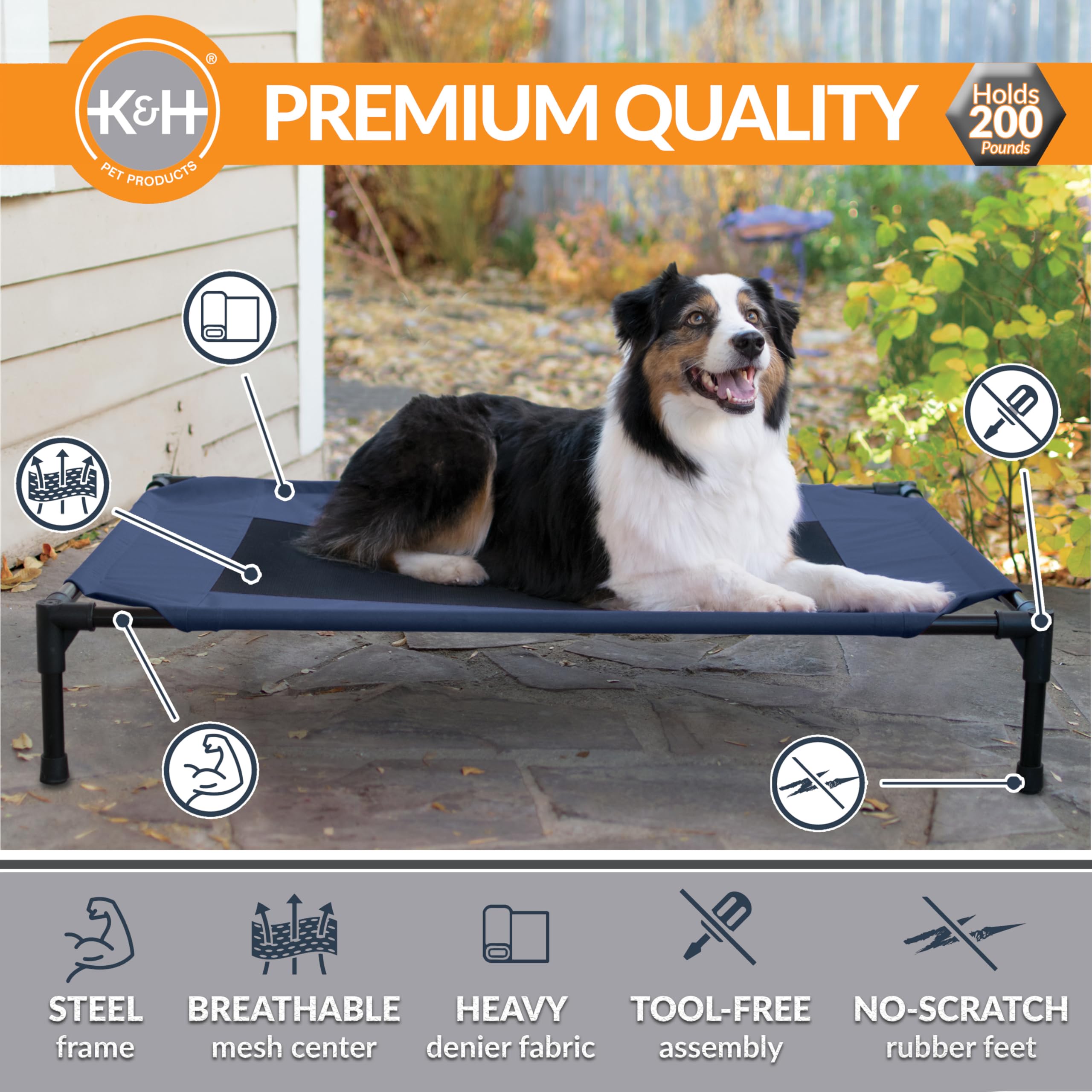 K&H collapsible dog cot frame for easy setup and travel.