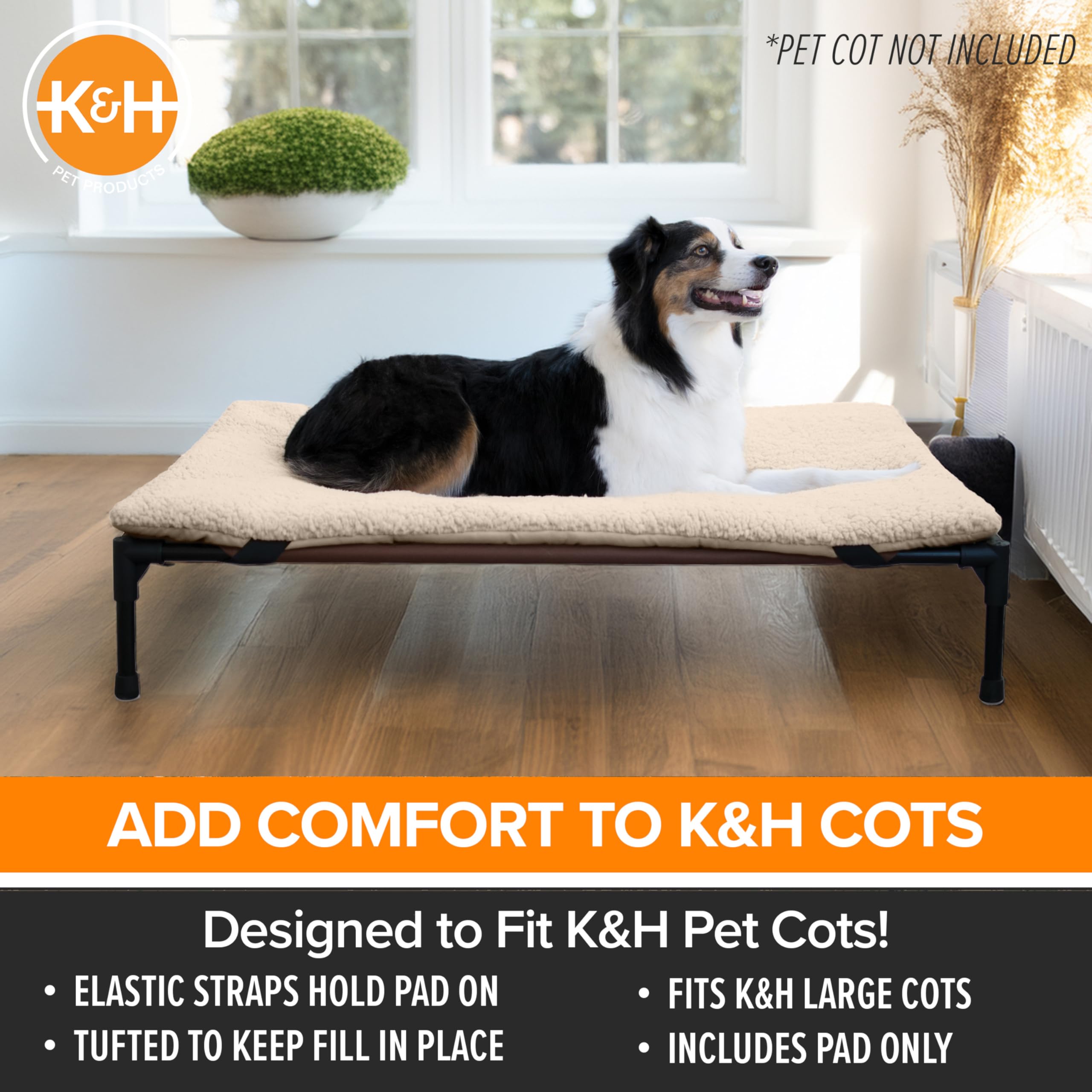 K&amp;H Pet Products cot pad with fluffy fill delivers gentle support.