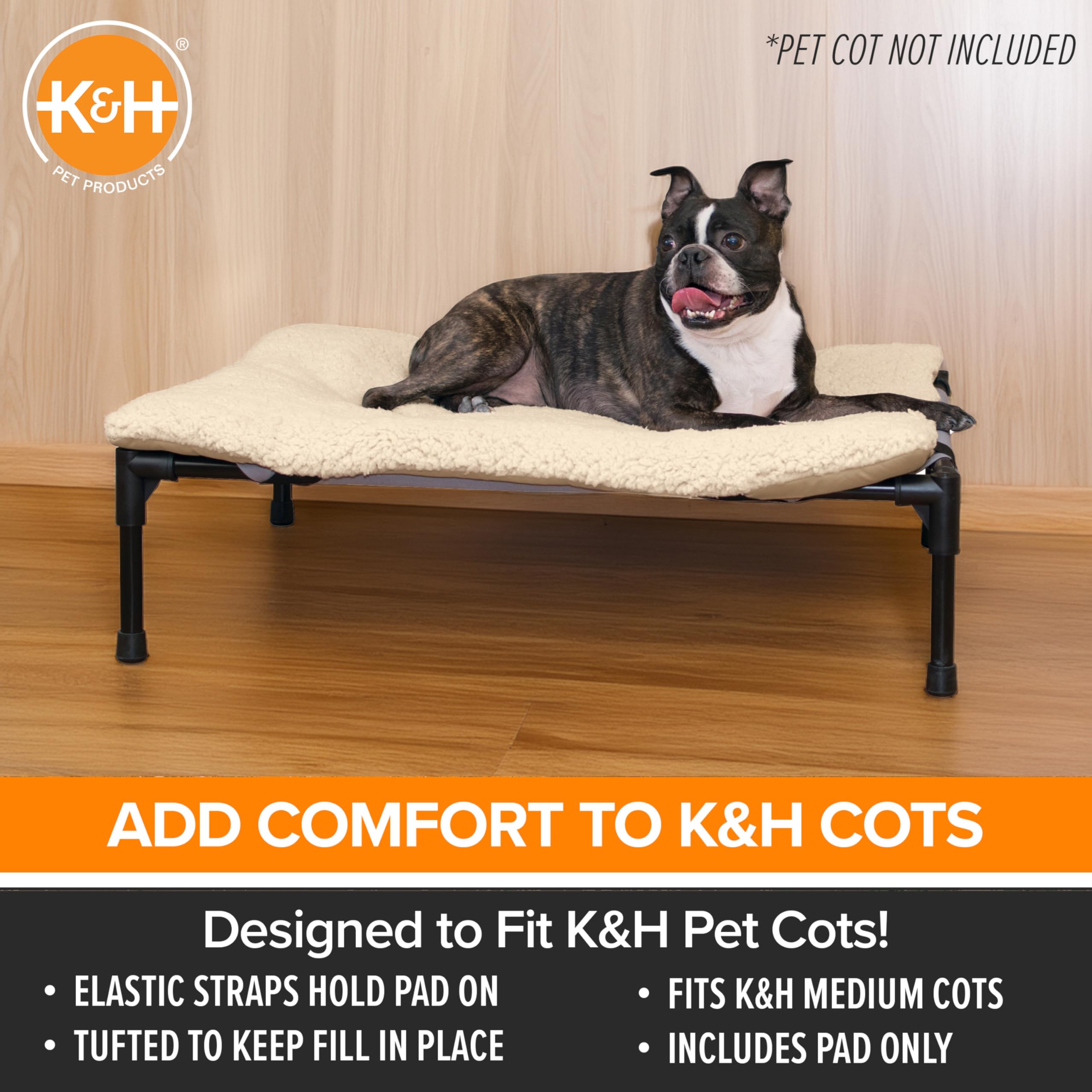 K&H Pet Products cot pad elastic straps secure fit on bed