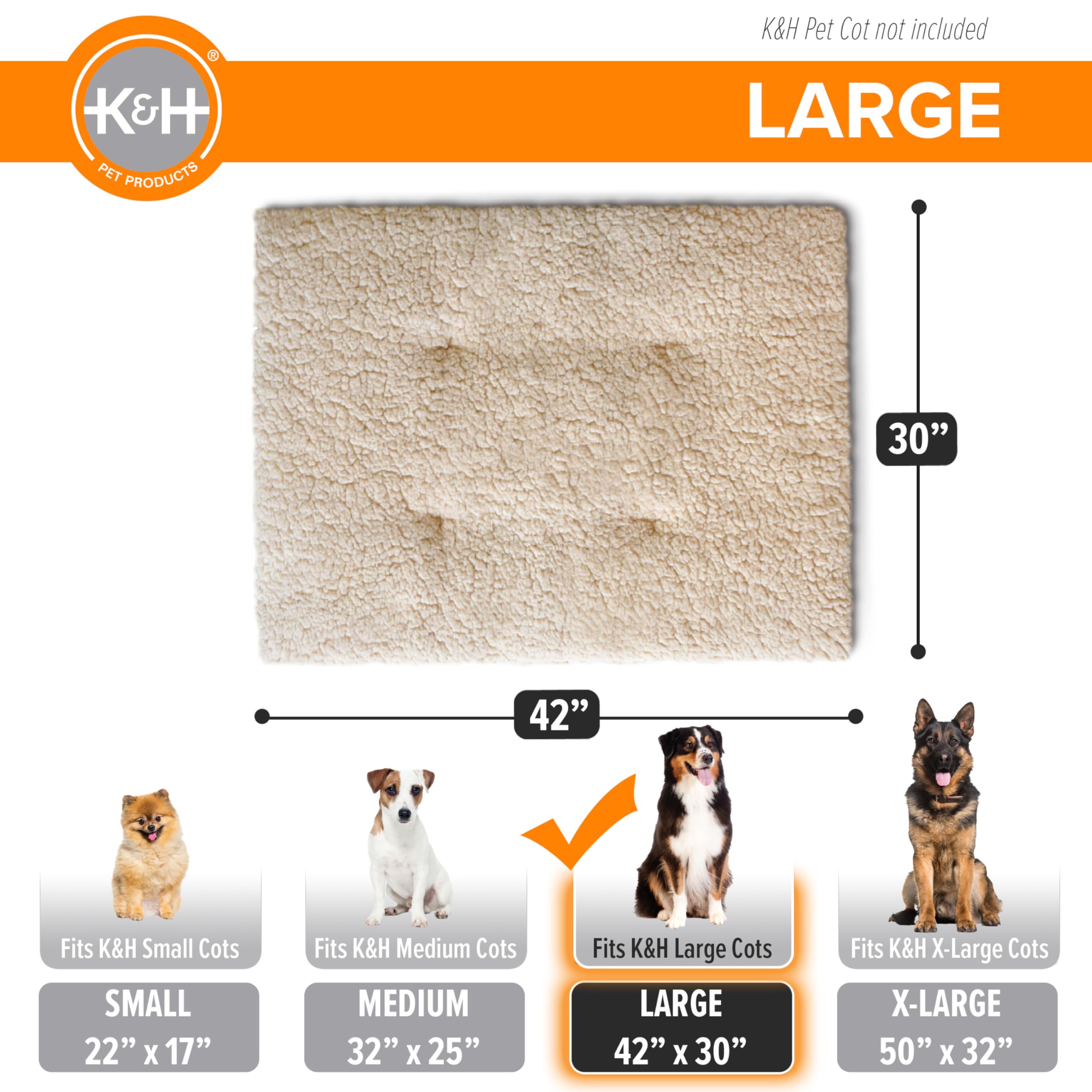 K&amp;H Pet Products cot pad features elastic straps for secure placement.