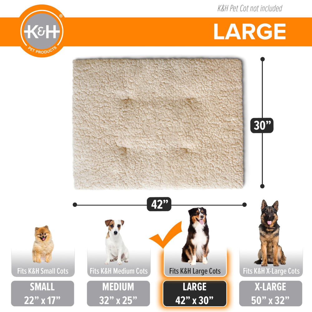 K&amp;H Pet Products cot pad features elastic straps for secure placement.