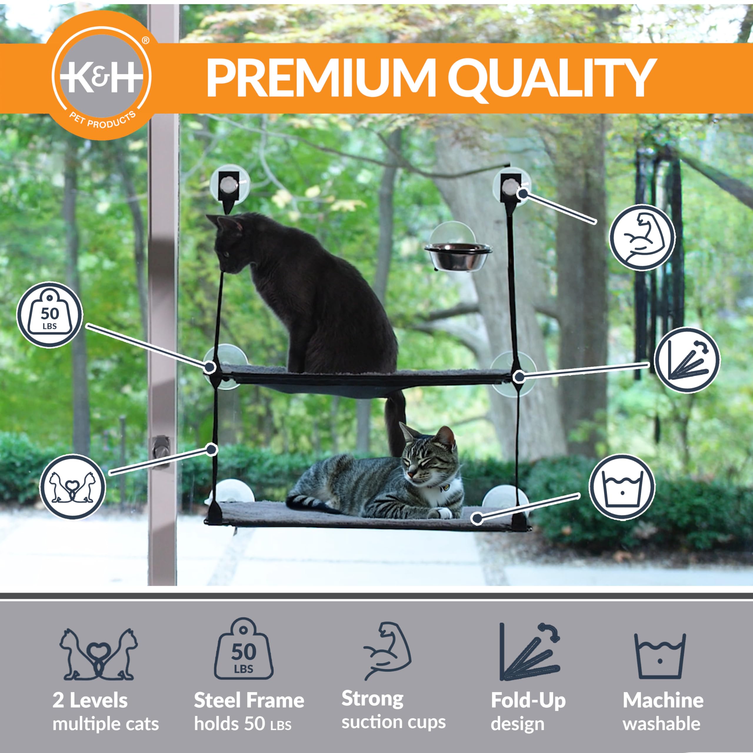 K&H EZ Mount Double Stack Cat Window Perch folded design enables curtain function.