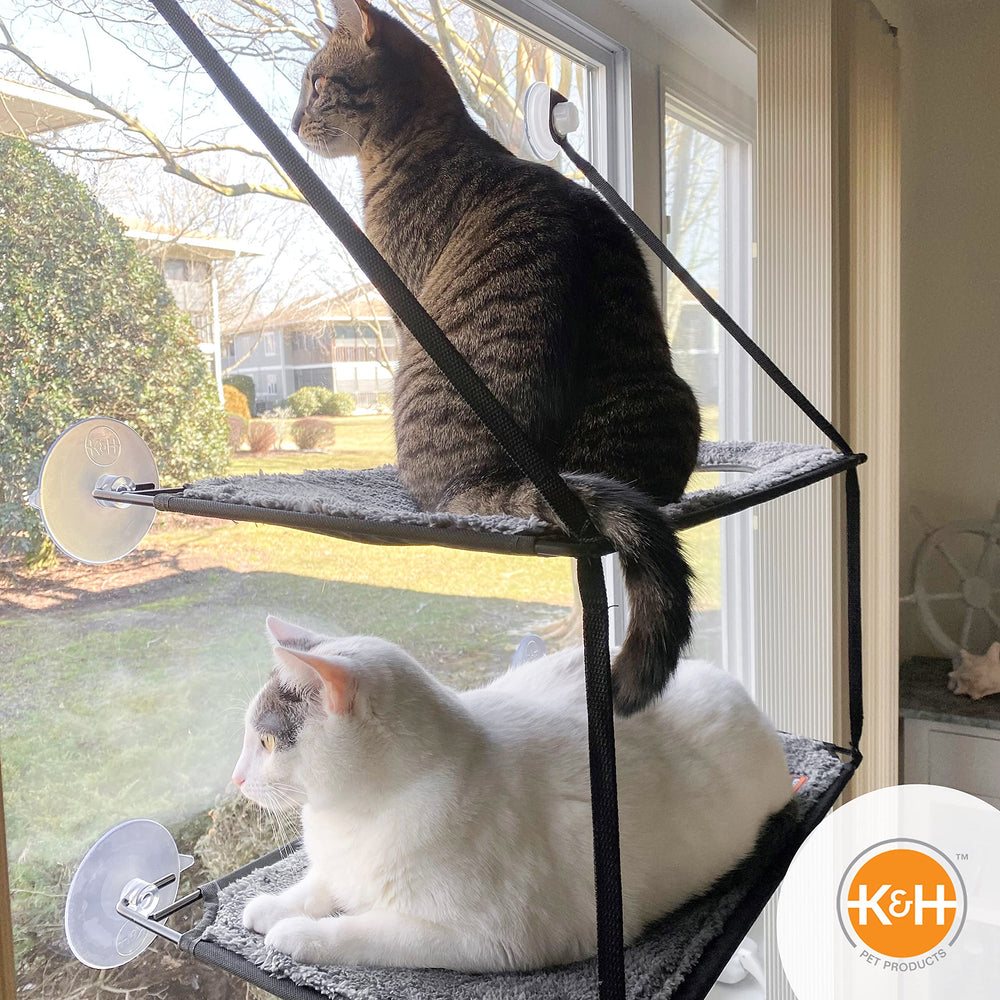 K&H EZ Mount Double Stack Cat Window Perch helps keep hair off furniture.