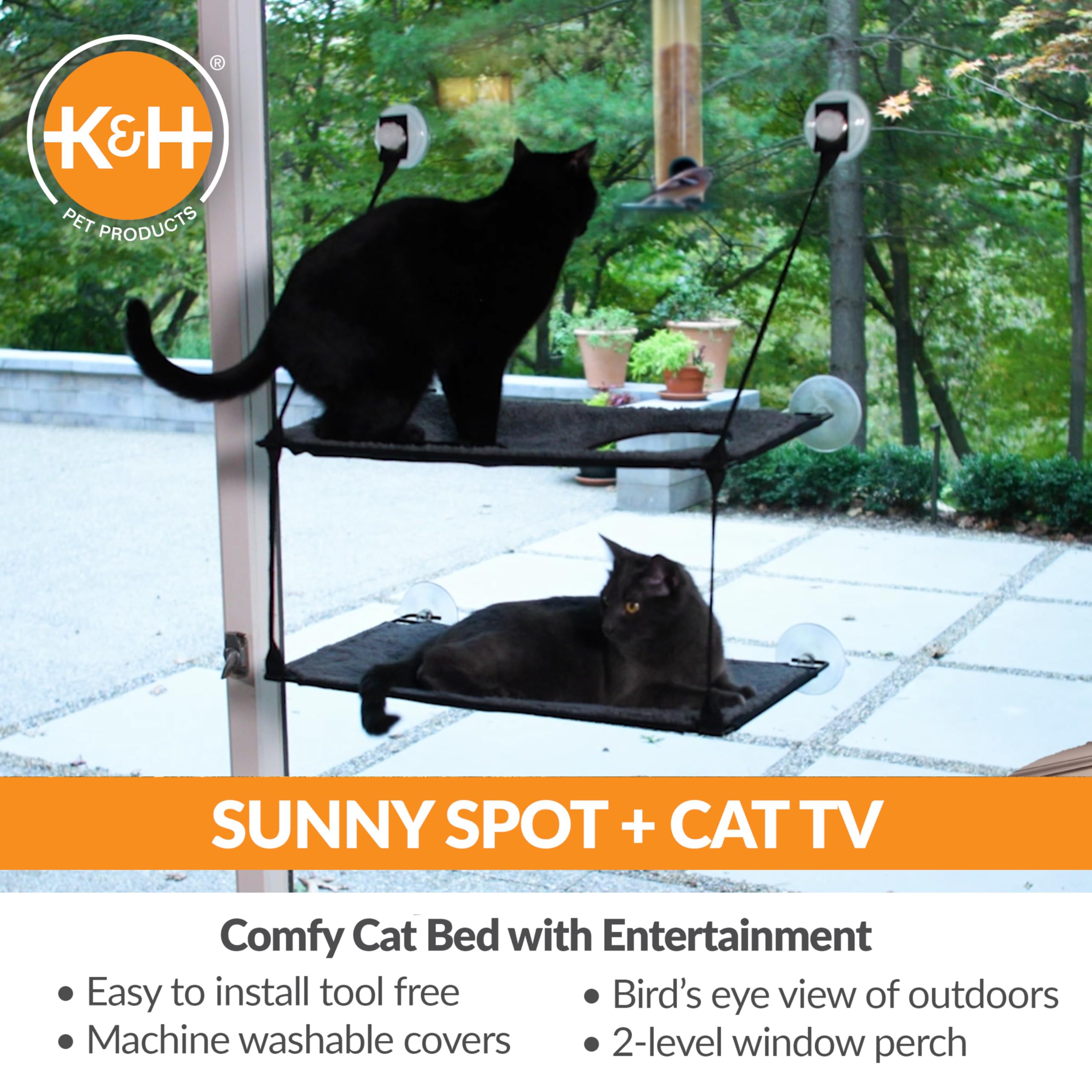 K&H EZ Mount Double Stack Cat Window Perch steel frame provides durable support for large cats.