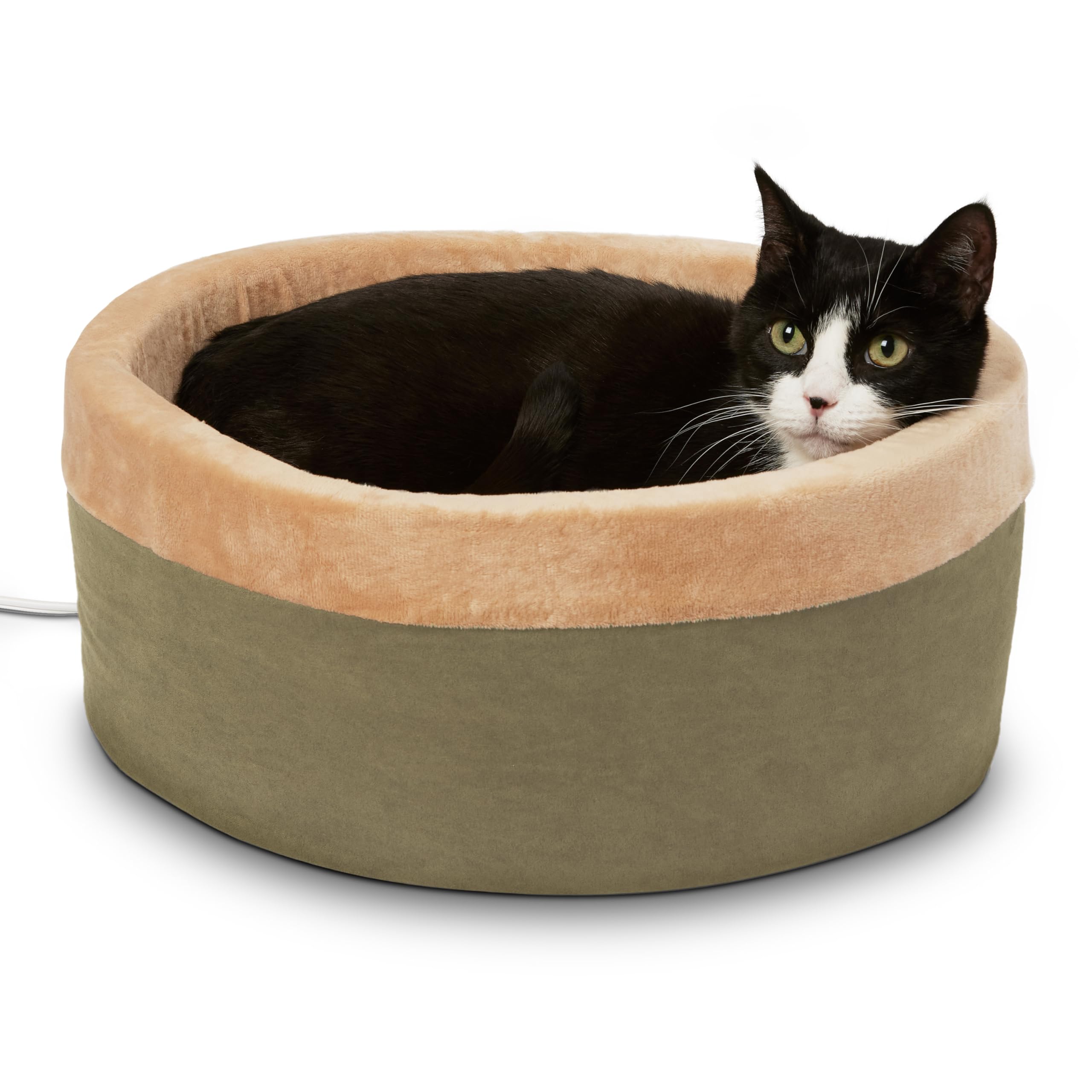 K&H Thermo-Kitty bed with 6-inch foam walls for secure, cozy lounging.