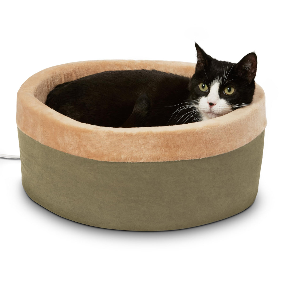 K&H Thermo-Kitty bed with 6-inch foam walls for secure, cozy lounging.
