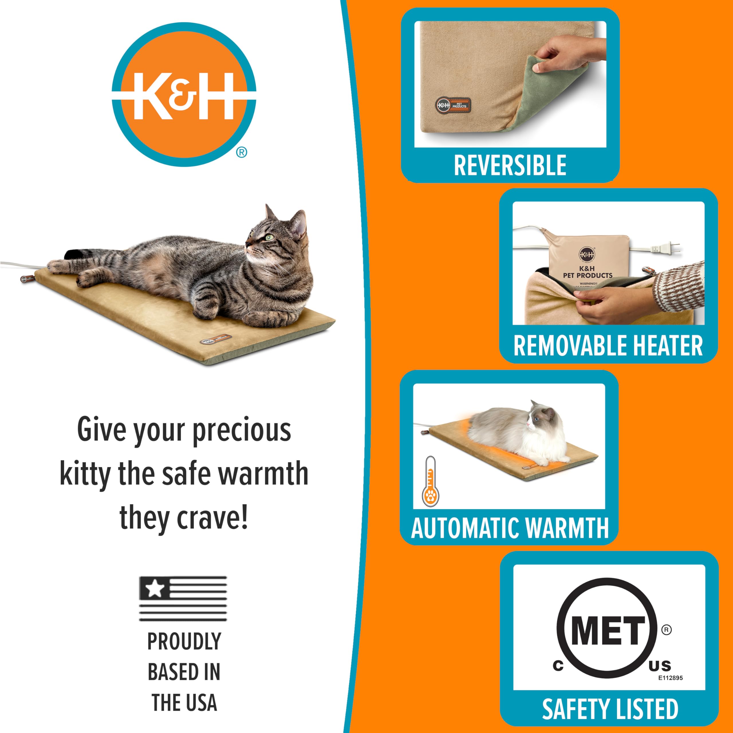 K&H heater close-up shows removable core for easy care.