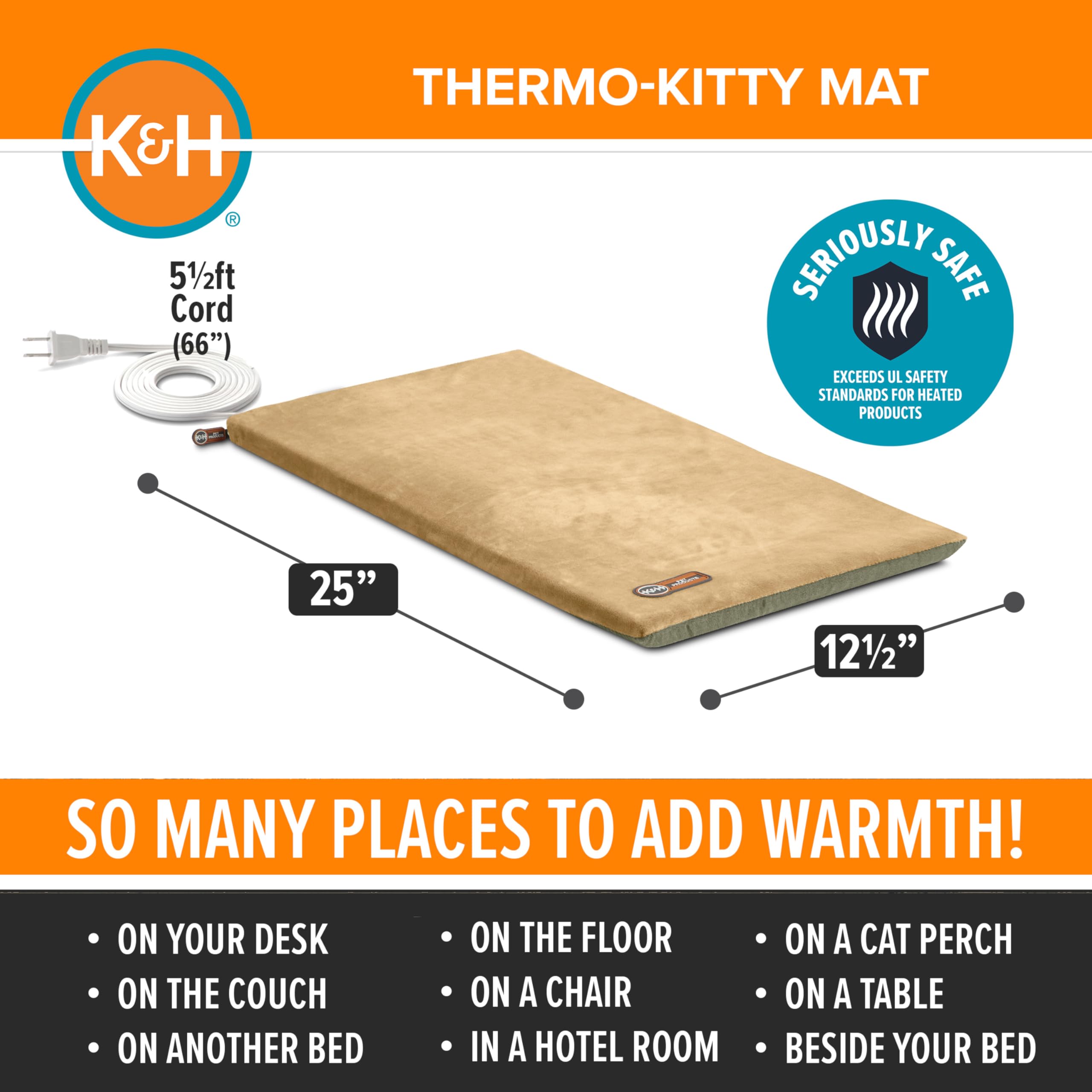 K&H Thermo-Kitty Mat side view, slim and versatile design.