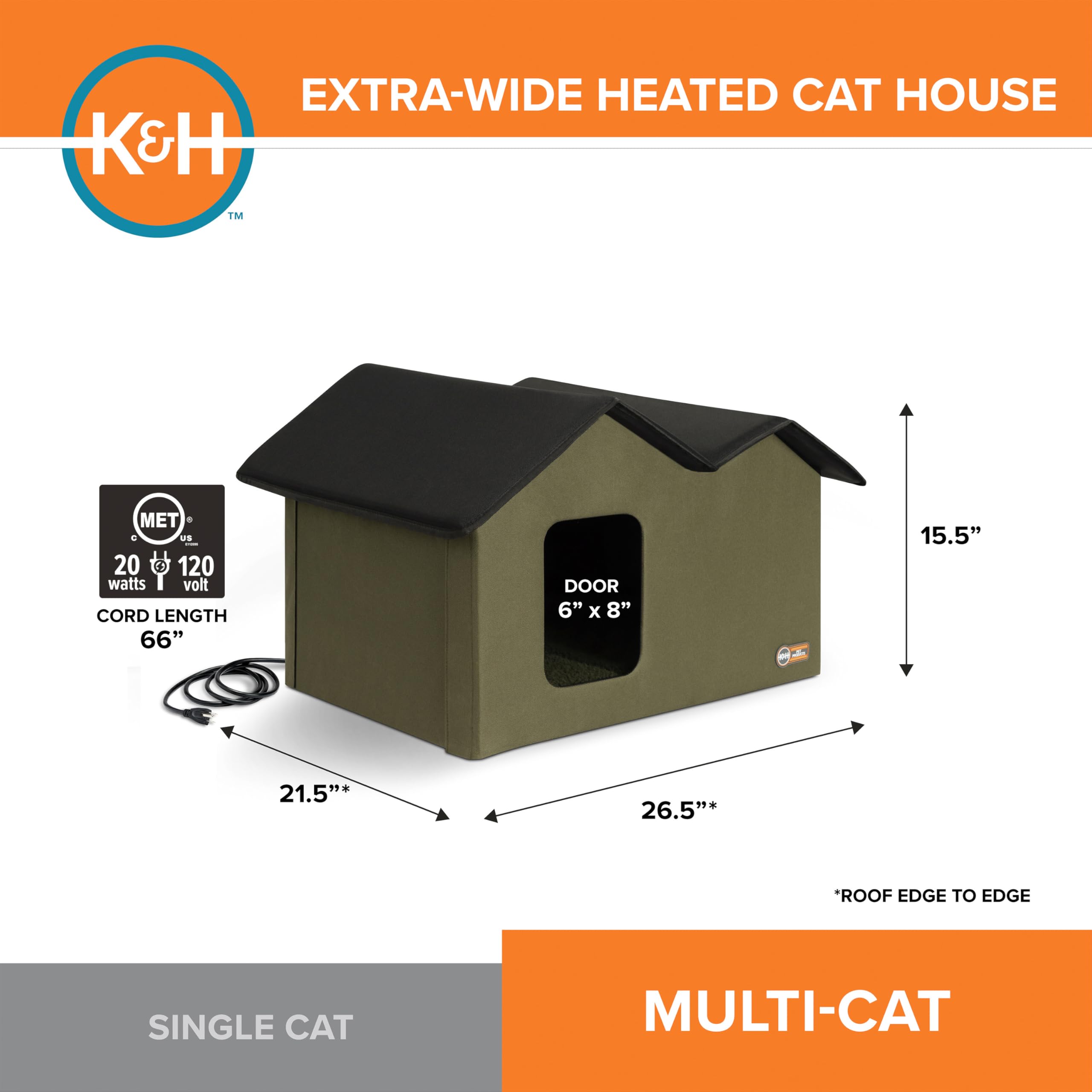 K&amp;H outdoor cat house shows waterproof fabric and insulation for winter warmth.