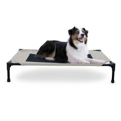 K&amp;H Pet Products outdoor elevated dog cot taupe demonstrates cooling comfort for large dogs