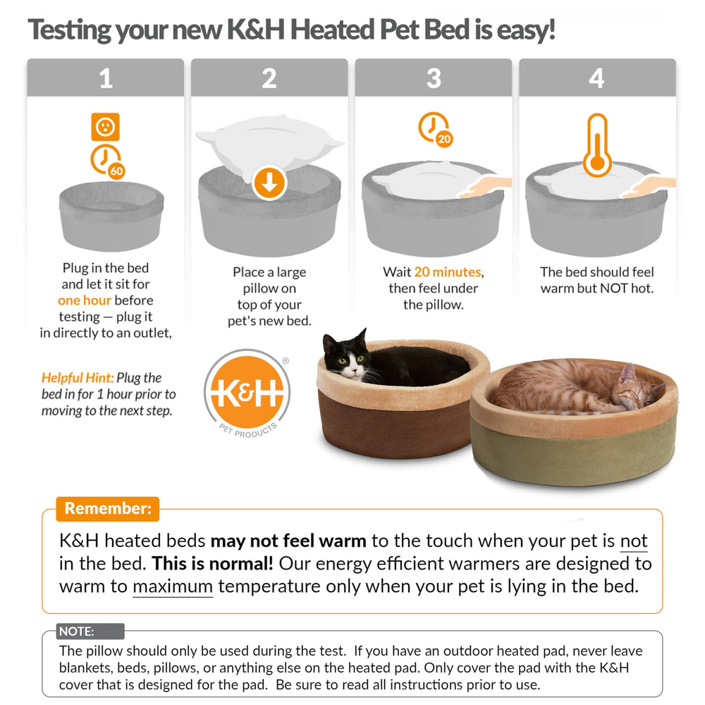 K&H Thermo-Kitty Bed 16-inch small size in mocha tan color.