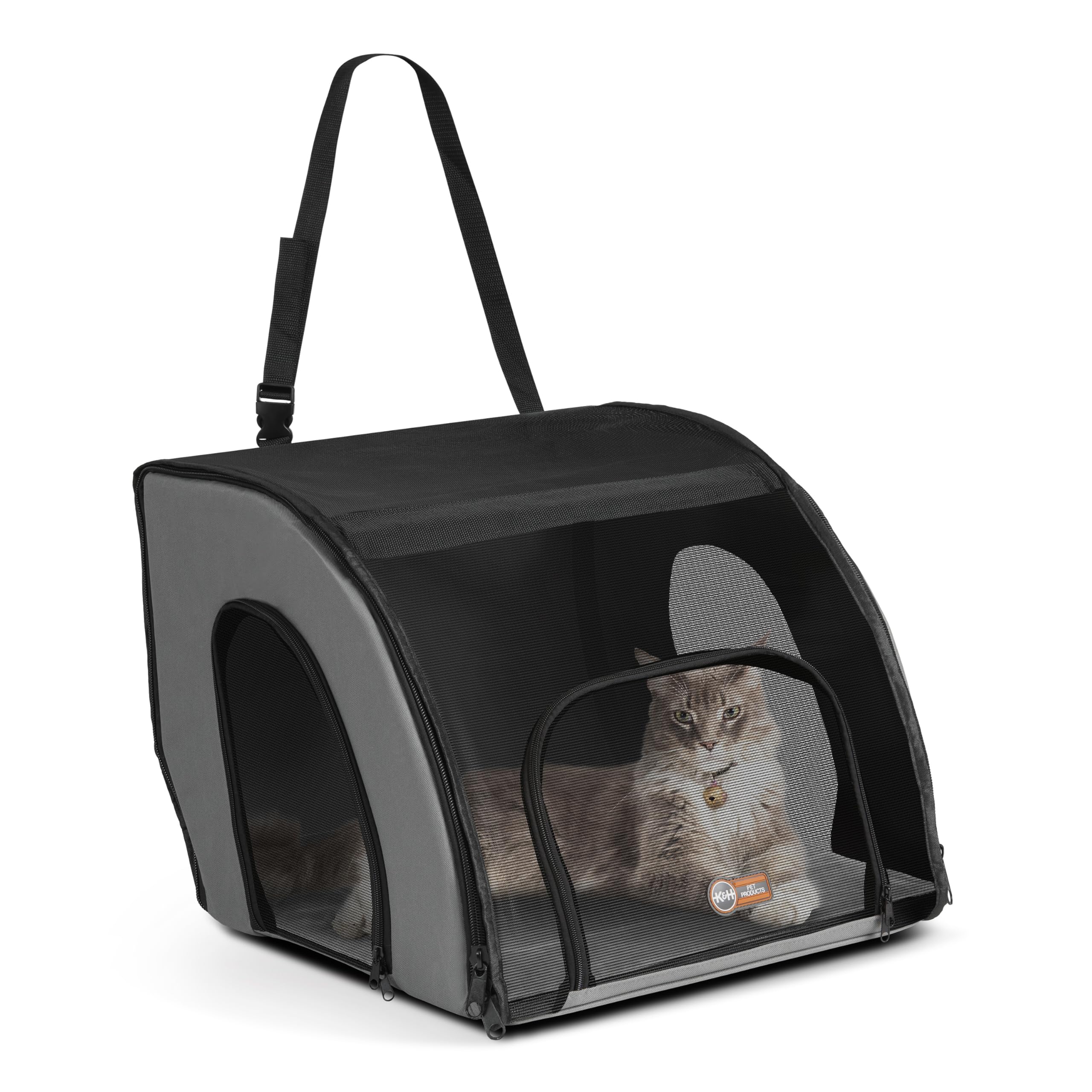 K&H Pet Products Travel Safety Carrier folds flat for compact storage.