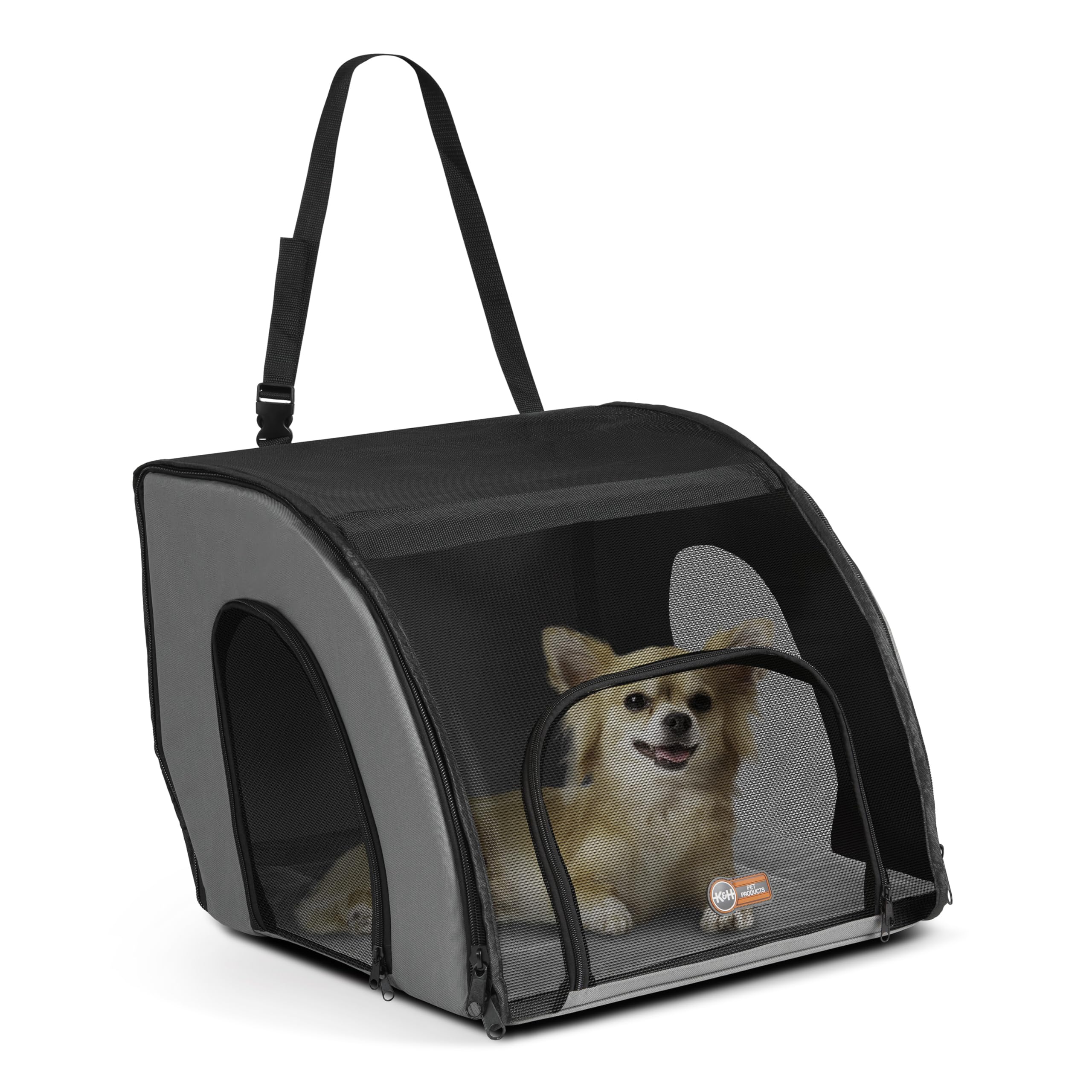 K&H Pet Products Travel Safety Carrier front view shows a secure enclosure for small pets.